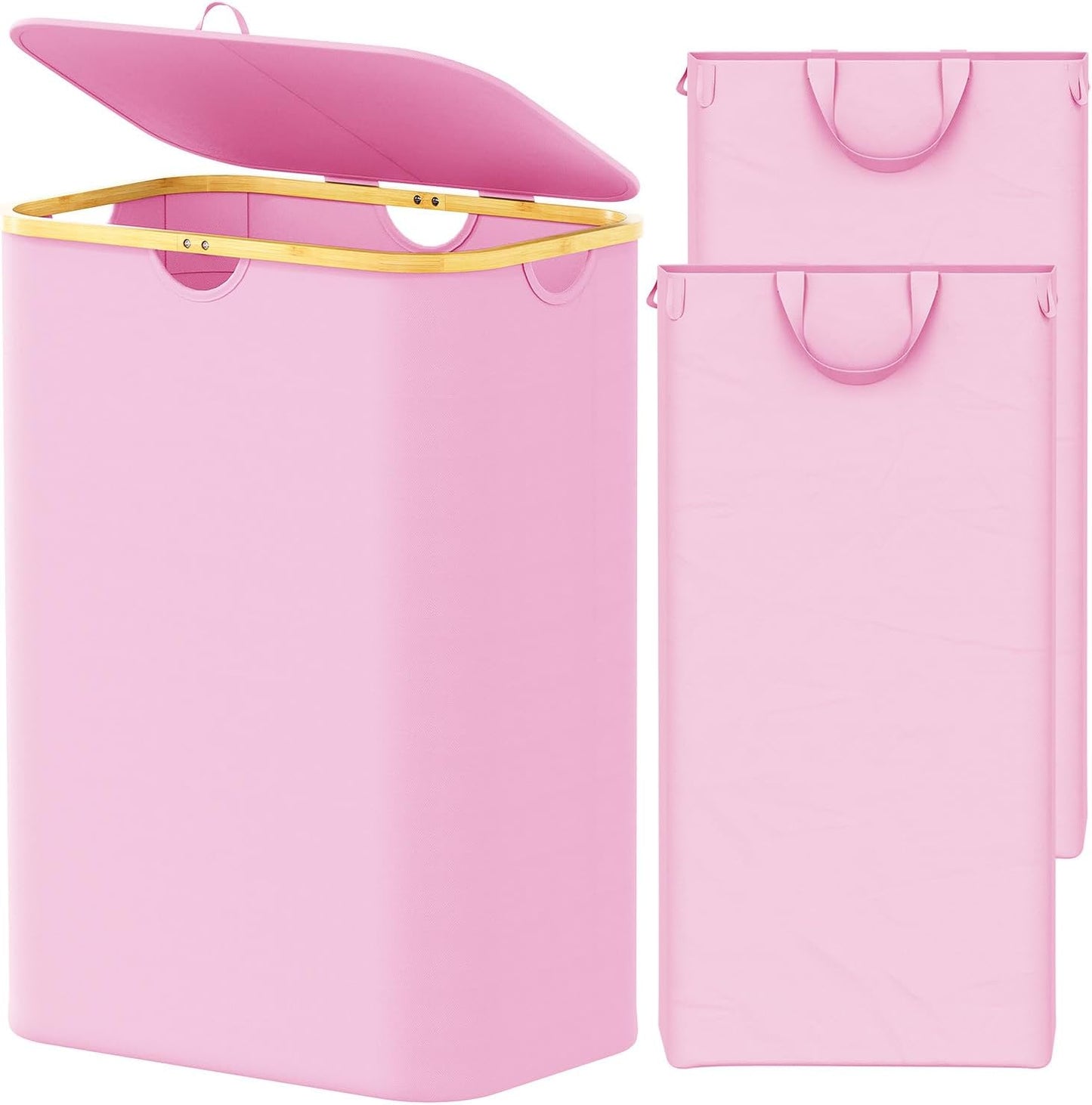 Double Laundry Hamper with Lid pink