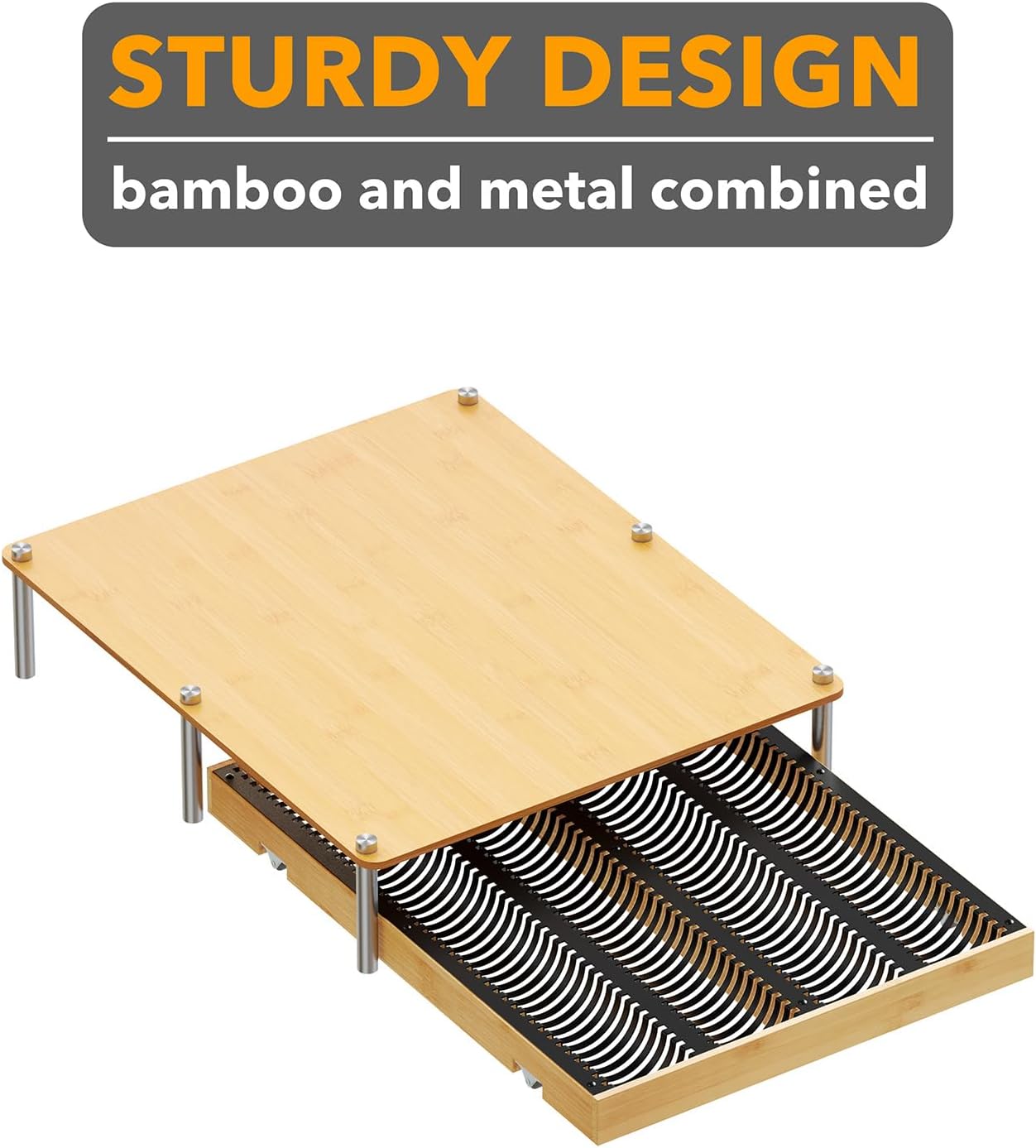 Coffee Pod Holder Drawer for Nespresso Vertuo, Bamboo & Metal Under-Coffee-Machine Organizer, Fits 40 Large or 56 Small Pods