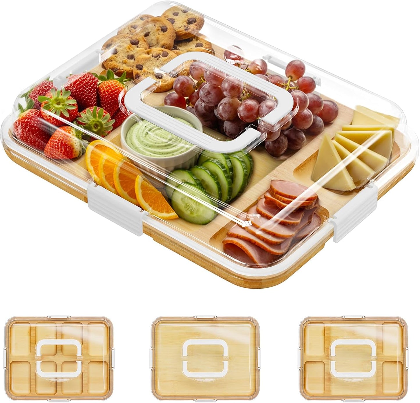 Modern Slate Cheese Cutting Board with Bamboo Tray – Stylish Charcuterie Serving Set, 5 Compartments