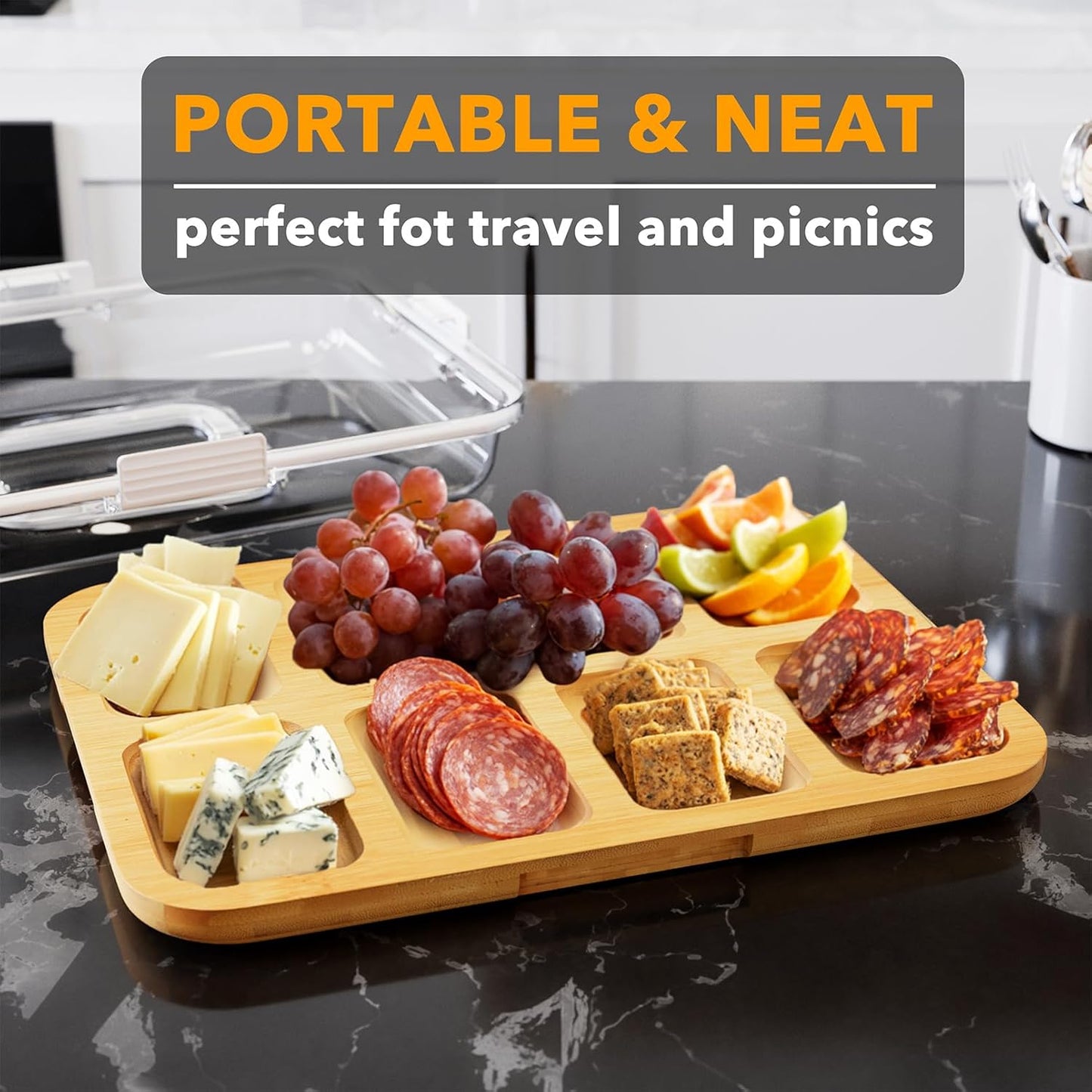 Bamboo Cheese Board – Multi-Purpose Serving Tray for Wine & Cheese Nights, 8 Compartments