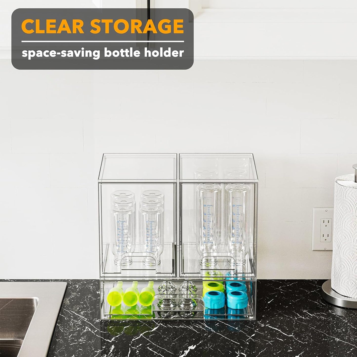Baby Bottle Organizer for Countertop & Cabinet – SpaceAid Clear Drawer Station, 3 Pack, 2M1L, 10.9" H