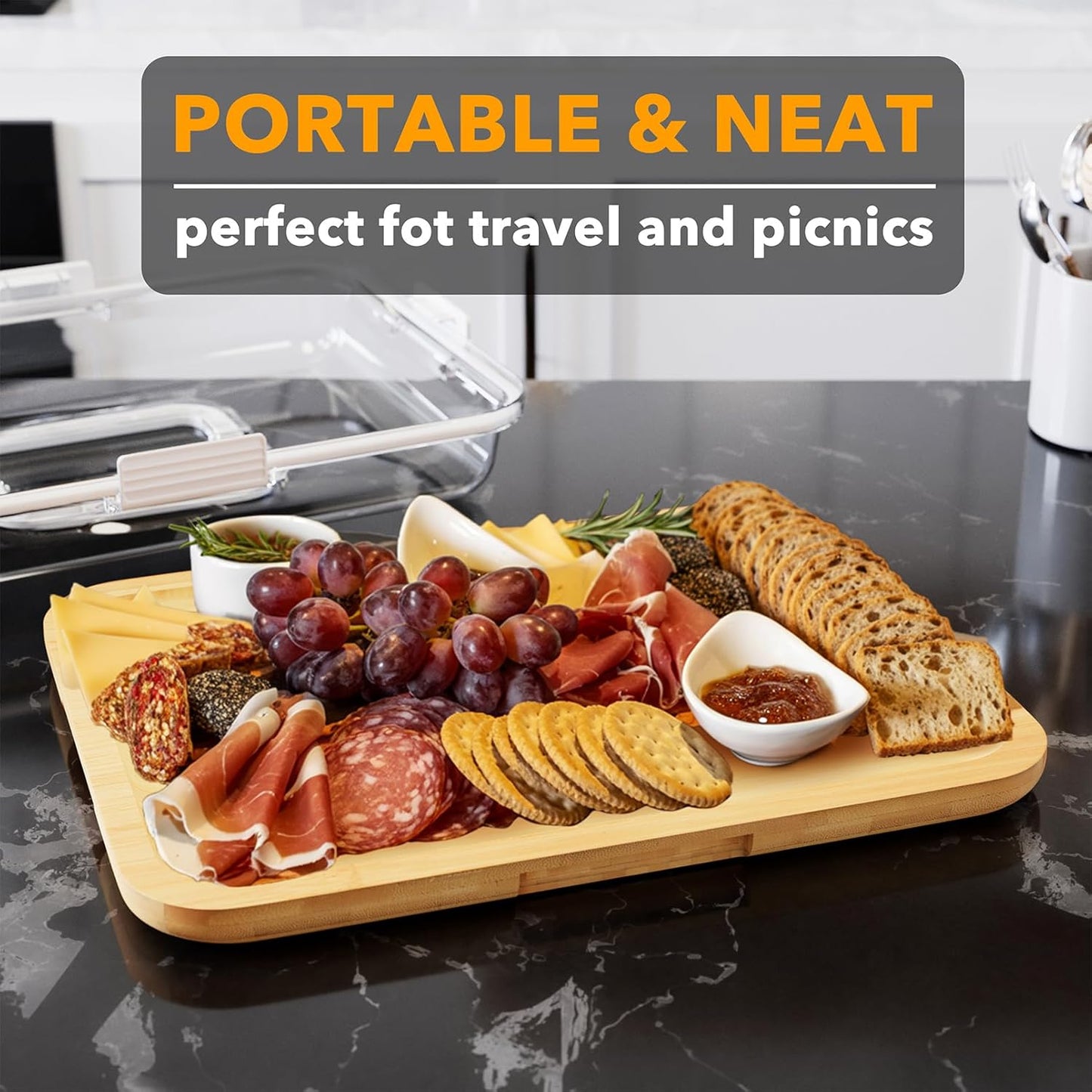 Charcuterie and Cheese Board Elegant Serving Tray for Snacks & Tapas, 1 Compartments