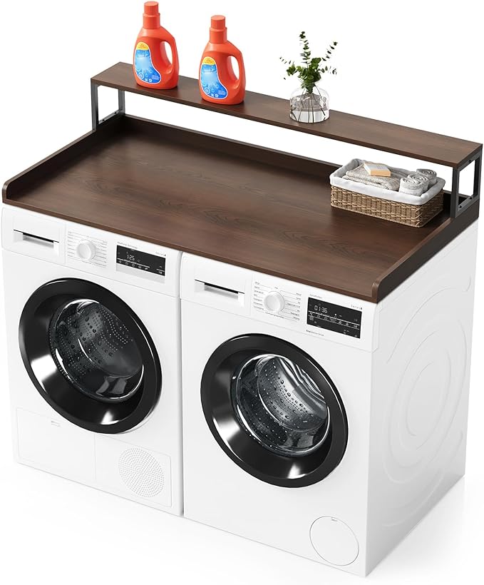 SpaceAid Washer Dryer Countertop, Laundry Wood Shelf Topper with Edge, 54" Width x 27.5" Depth Cover Guard Organizer for Washer and Dryer Laundry Hamper Counter Storage Organization