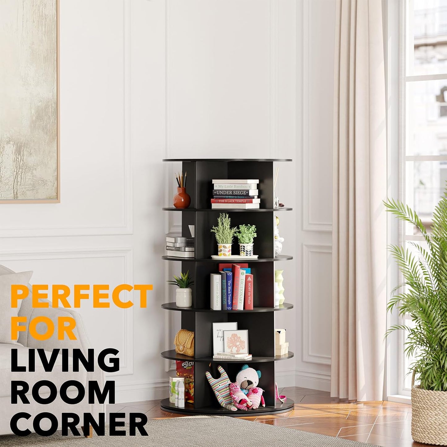 Black 5-Tier Spinning Shoe Rack for Closet