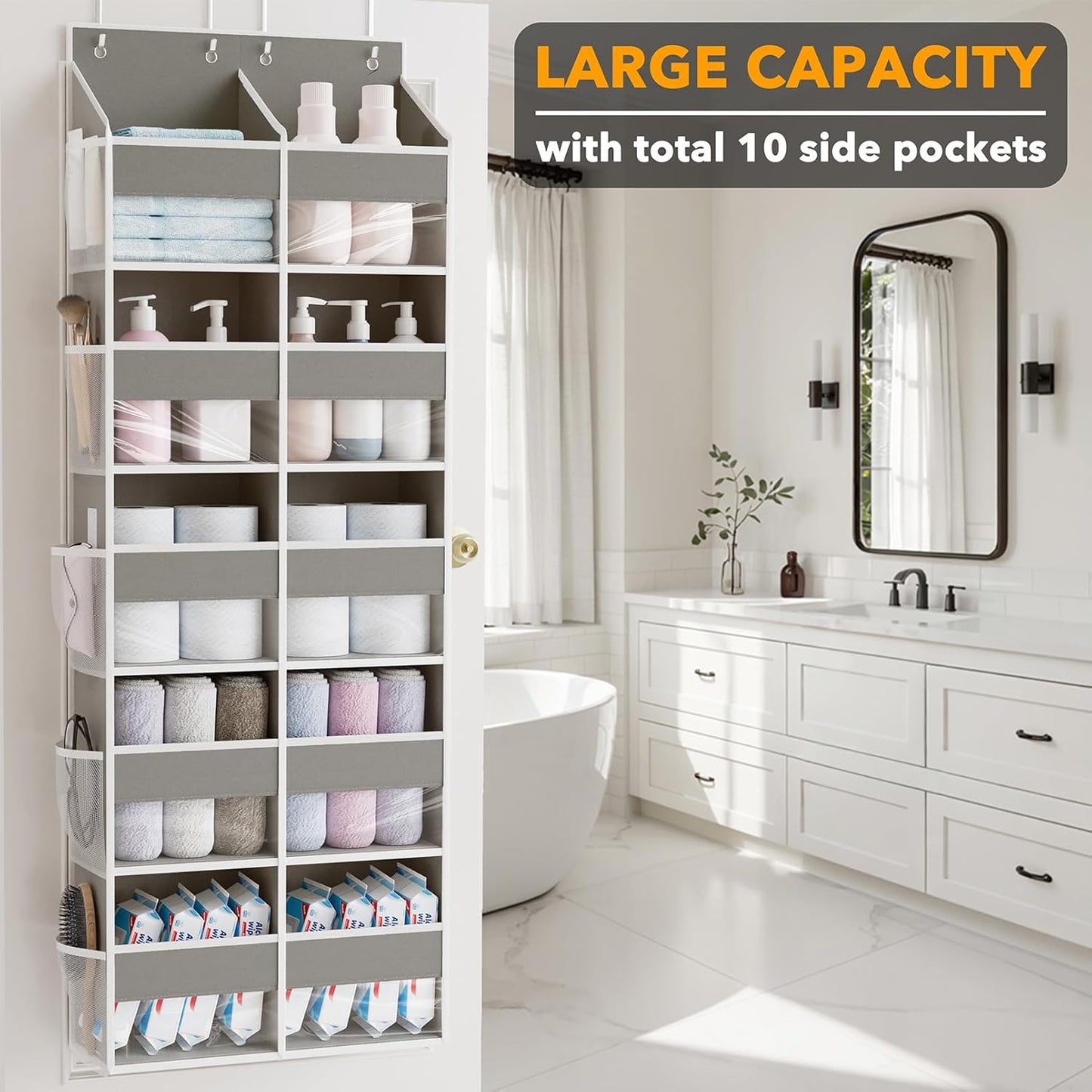 SpaceAid Extra Large Over The Door Organizer with 10 Large Pockets and 10 Mesh Side Pockets