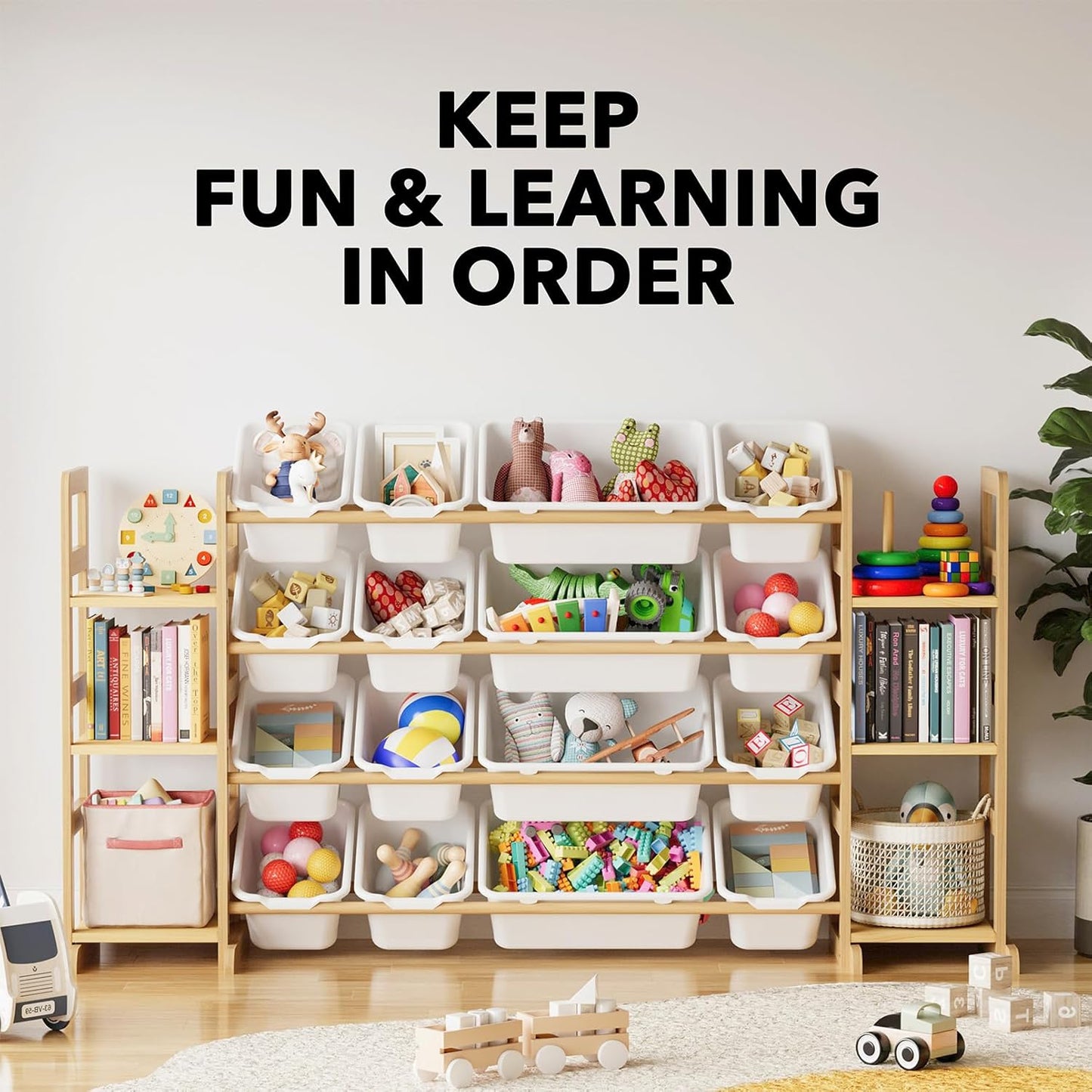 Kids Toy Storage Organizer with 6 Shelves and 16 Bins – Modern Toy Box, Bin Shelf & Bookshelf for Playroom Storage and Kids Room Decor