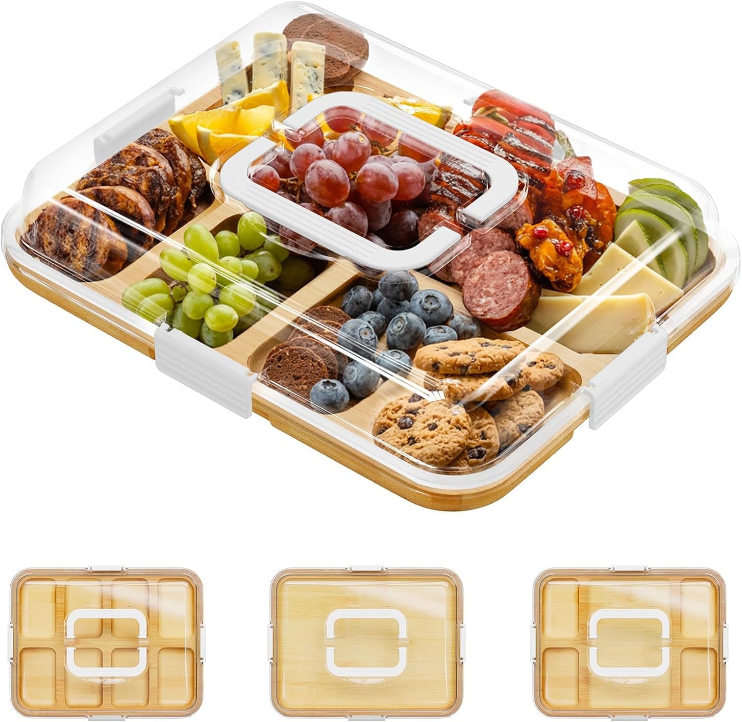 Bamboo Cheese Board – Multi-Purpose Serving Tray for Wine & Cheese Nights, 8 Compartments