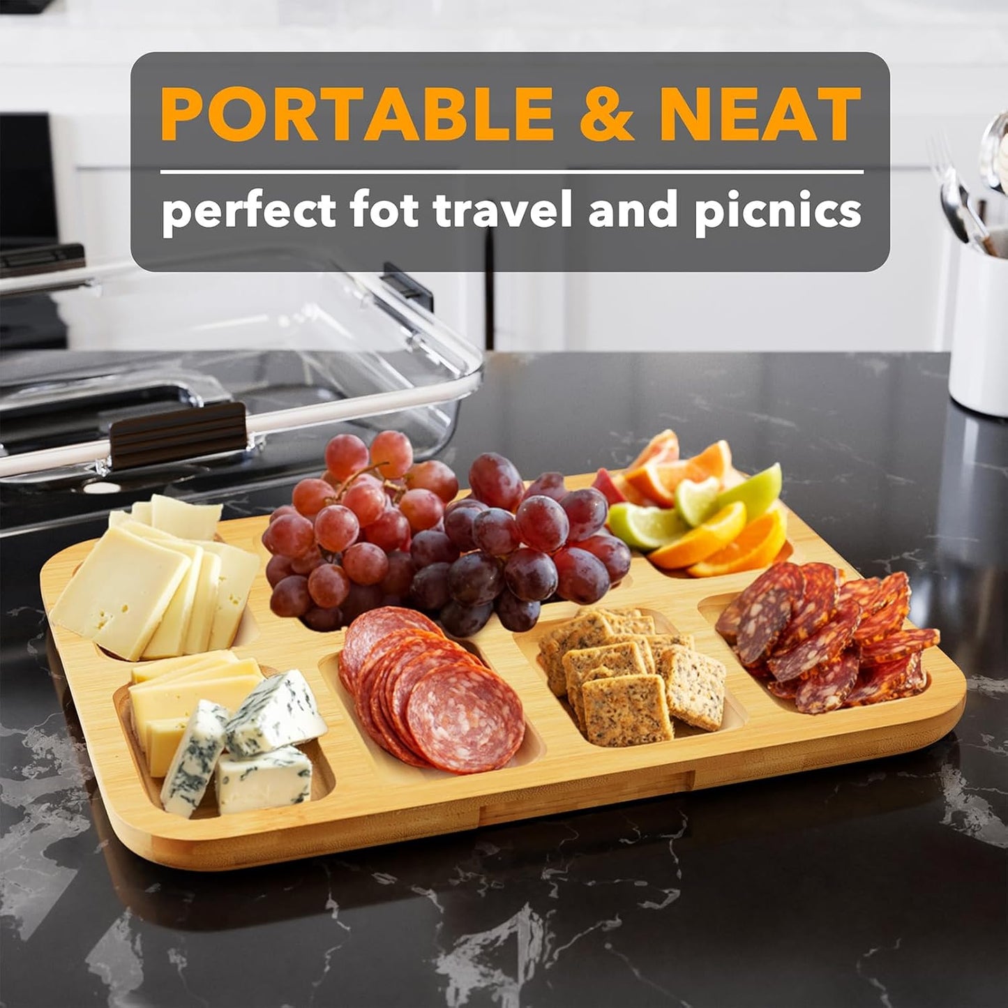 SpaceAid Bamboo Charcuterie Board with Lid 8 Compartments