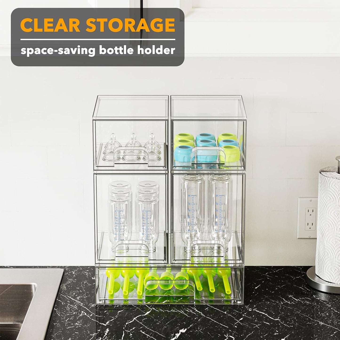 SpaceAid Baby Bottle Storage Organizer for Countertop, 5 Pack, 2S2M1L, 15.4" H