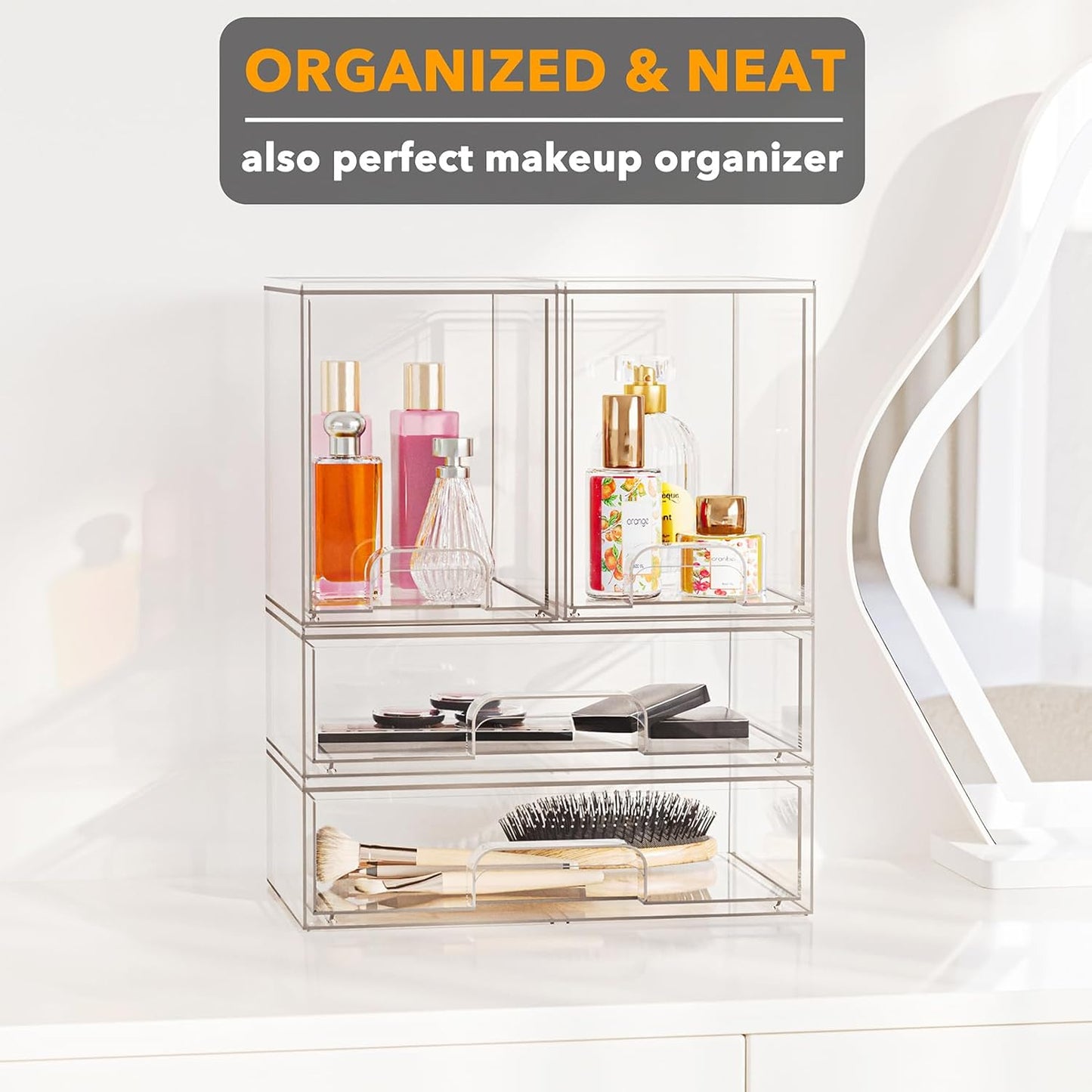 SpaceAid Acrylic Baby Bottle Storage Organizer – Stackable Clear Drawers, 4 Pack, 2M2L, 14.4" H