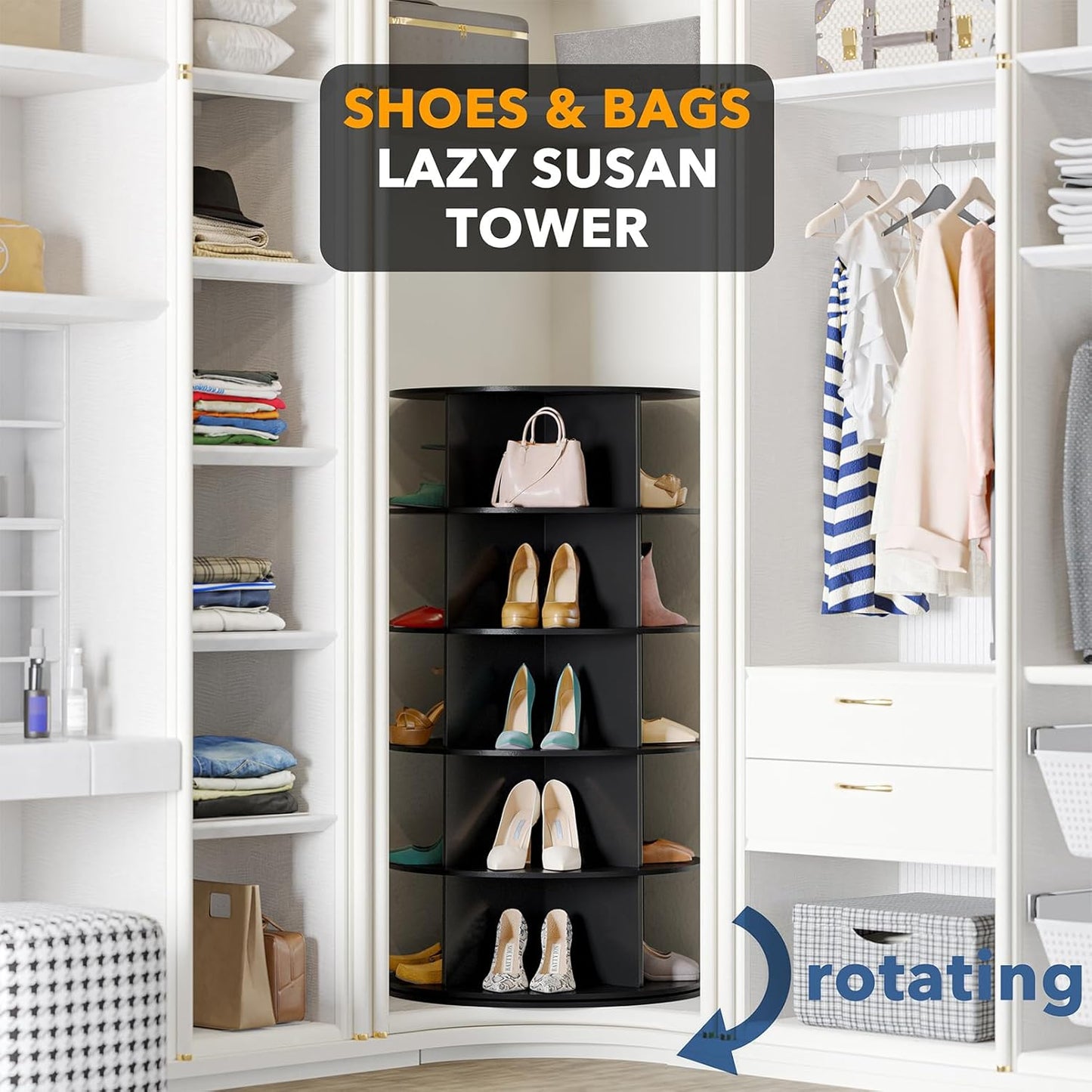 Black 5-Tier Spinning Shoe Rack for Closet