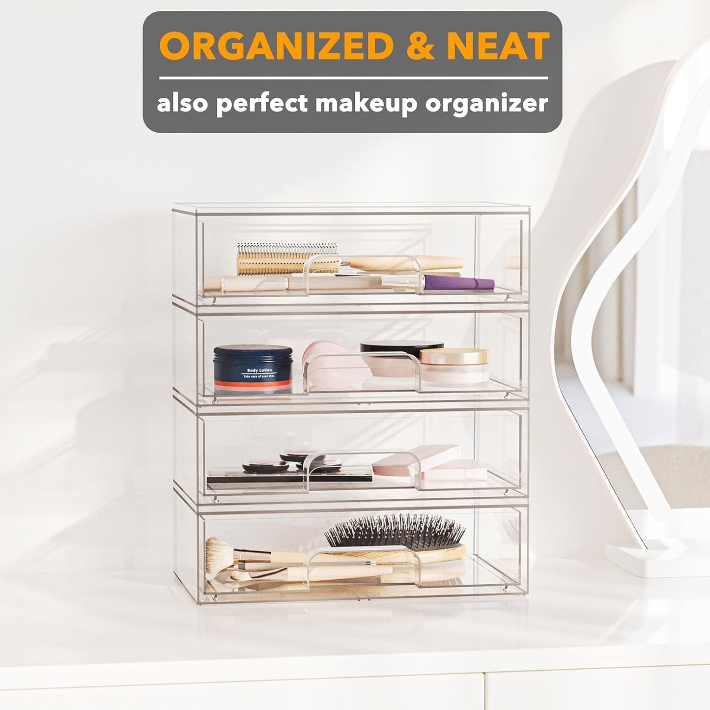 SpaceAid Baby Bottle Station Organizer – Clear Stackable Storage Drawers, 4 Pack, 4L, 13.7"H