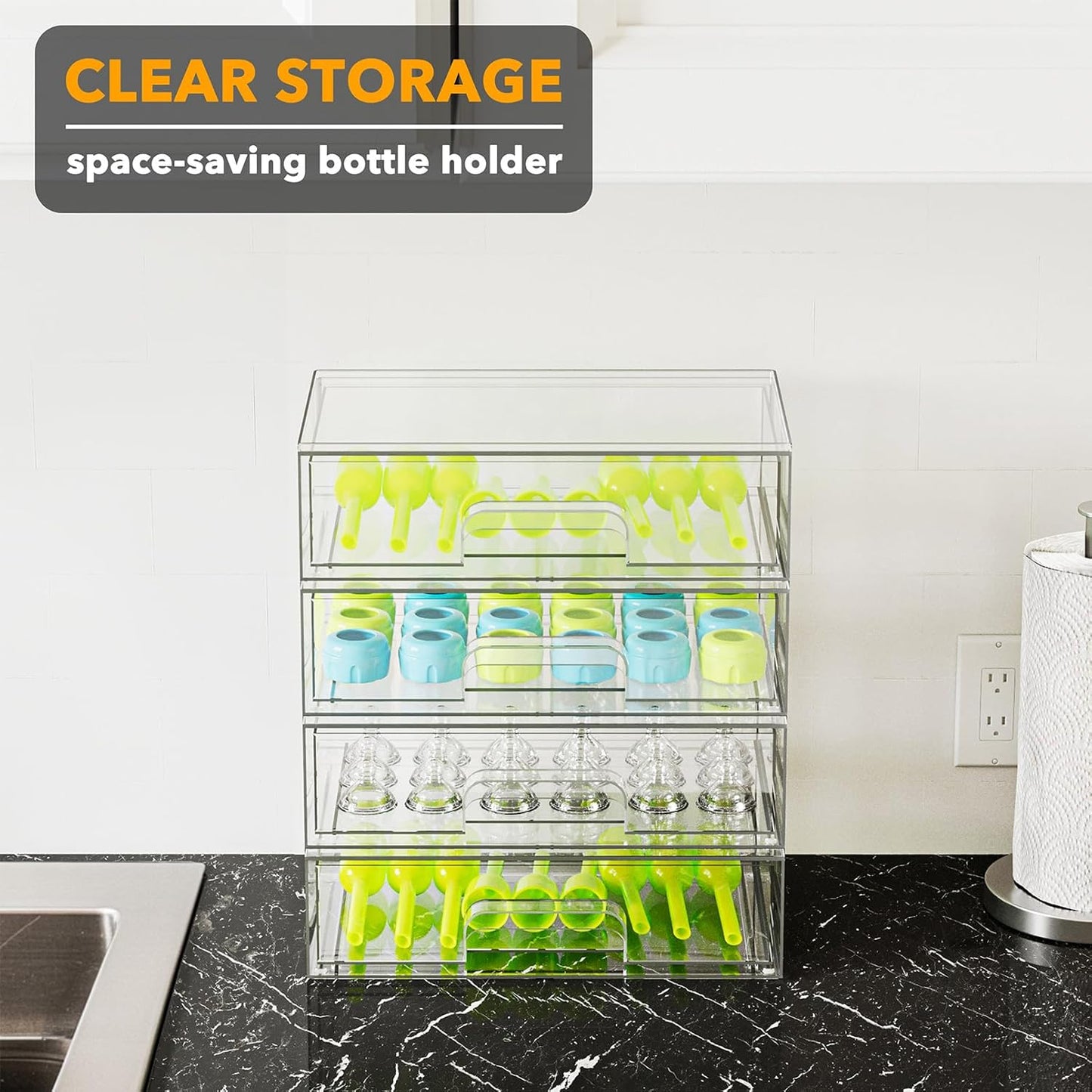 SpaceAid Baby Bottle Station Organizer – Clear Stackable Storage Drawers, 4 Pack, 4L, 13.7"H