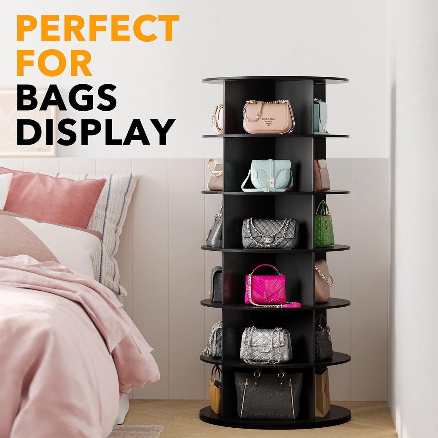 Black 6-Tier Revolving Shoe Rack for Closet