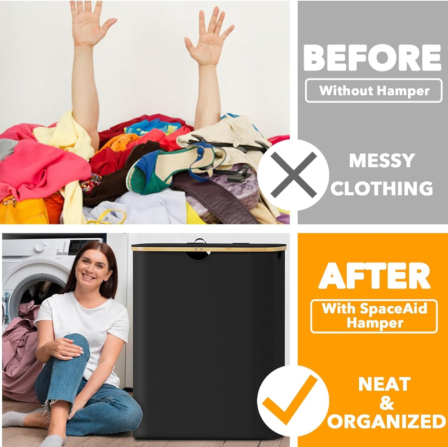 Double Laundry Hamper with Lid