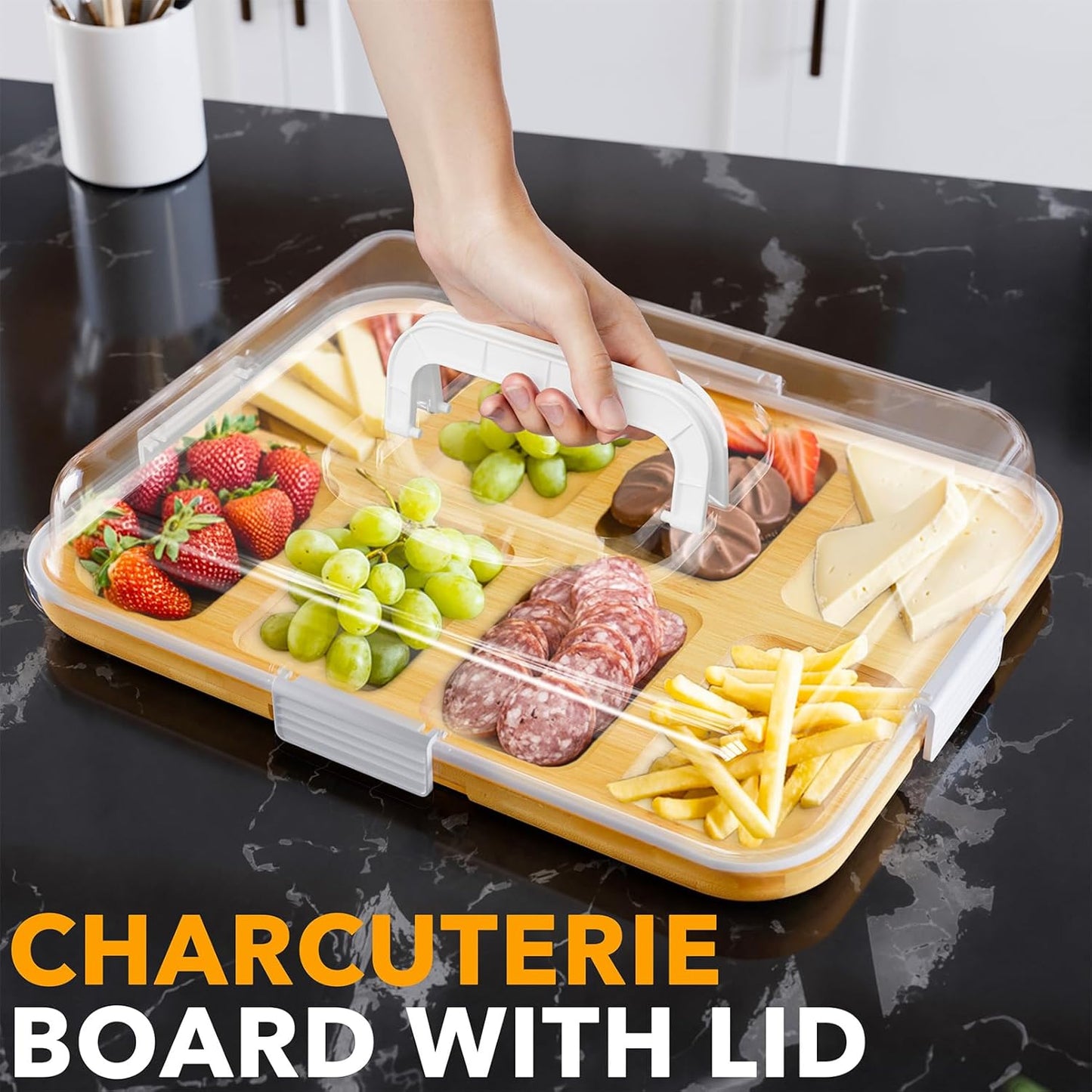 Bamboo Cheese Board – Multi-Purpose Serving Tray for Wine & Cheese Nights, 8 Compartments