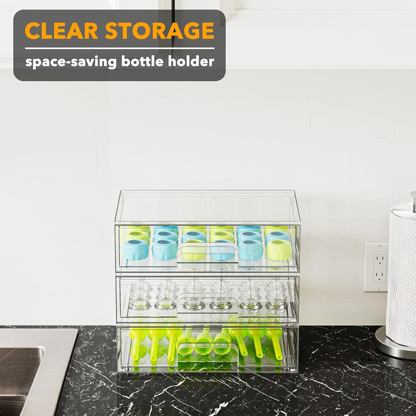 Baby Bottle Organizer by SpaceAid – Countertop & Pantry Storage Solution, 3 Pack, 3L, 10.3"H