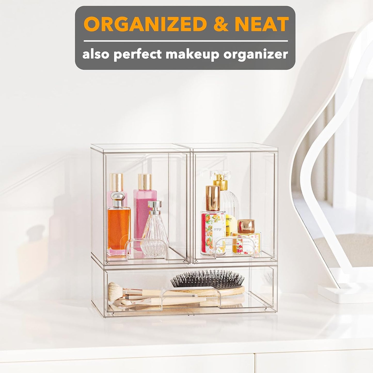Baby Bottle Organizer for Countertop & Cabinet – SpaceAid Clear Drawer Station, 3 Pack, 2M1L, 10.9" H
