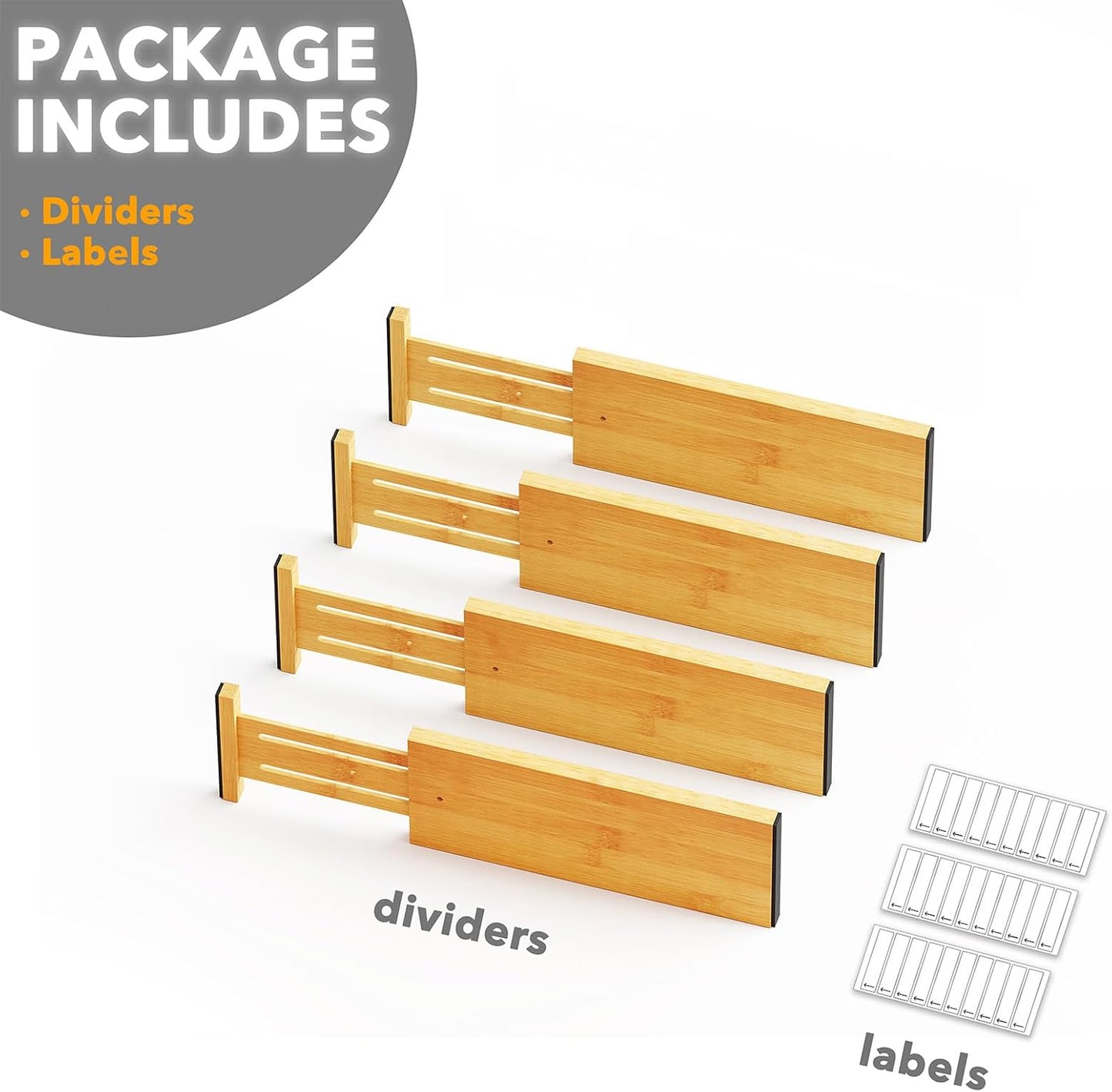 4 Pack 4.65“ High Drawer Organizer NATURAL