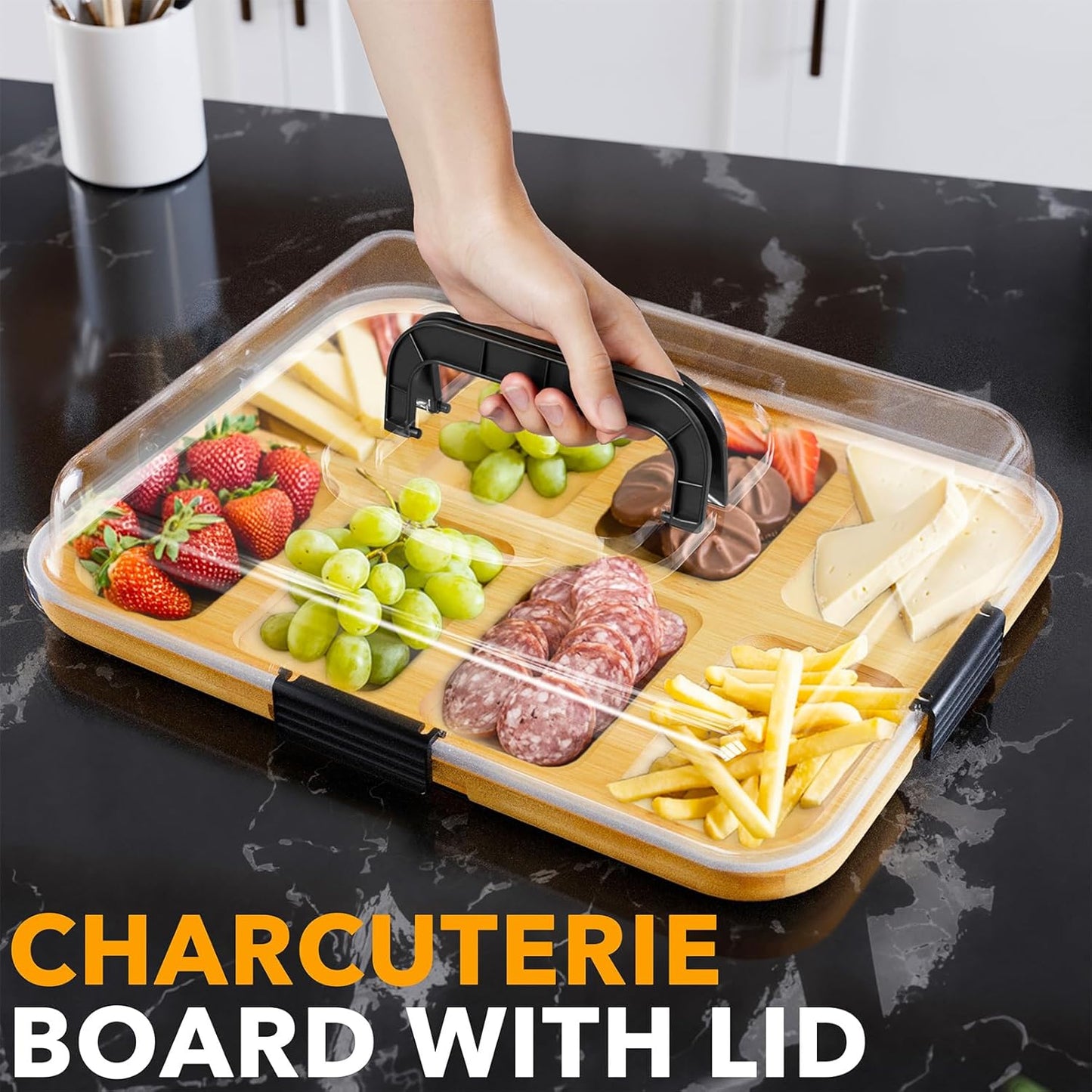 SpaceAid Bamboo Charcuterie Board with Lid 8 Compartments