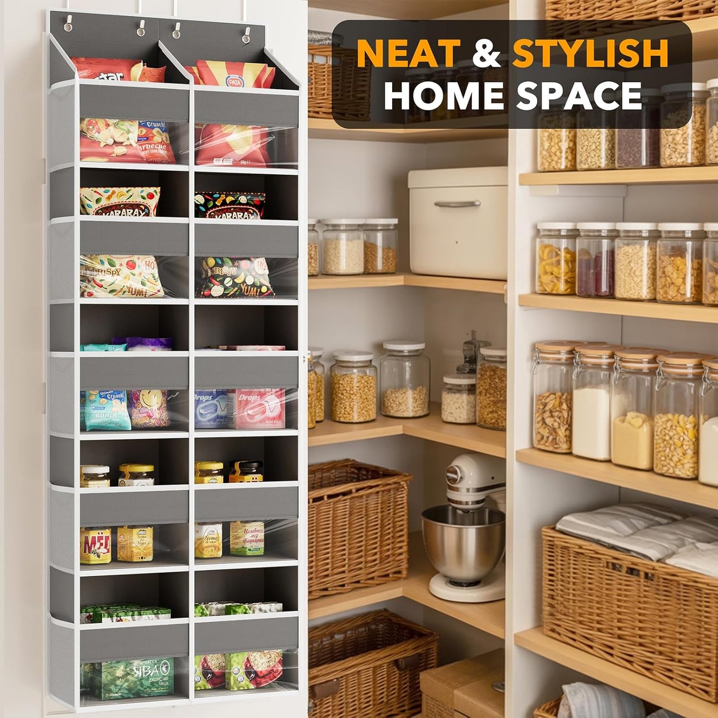 SpaceAid Extra Large Over The Door Organizer with 10 Large Pockets and 10 Mesh Side Pockets