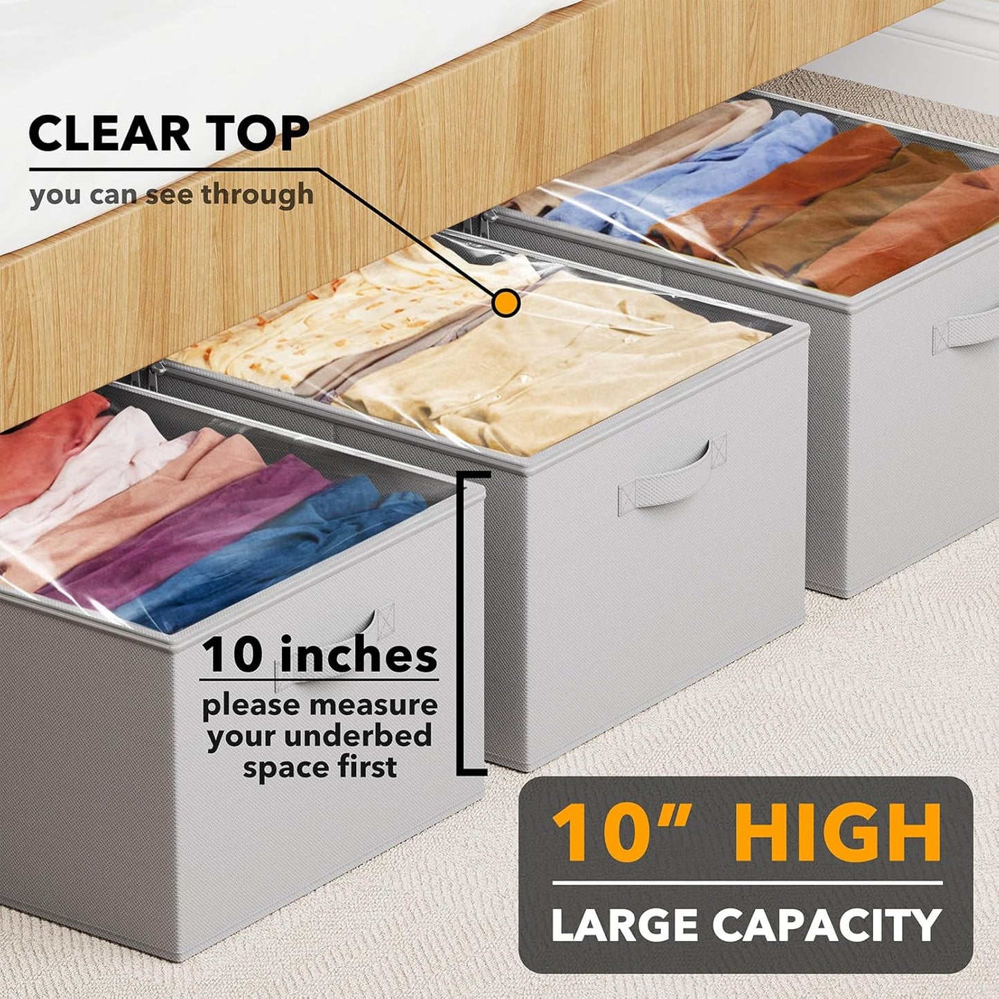 3 Pack 10" High Under Bed Storage Bins with Lids