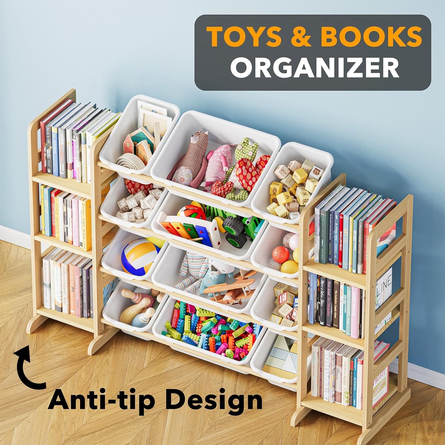 Toy Storage Organizer with 6 Shelves and 12 Bins White