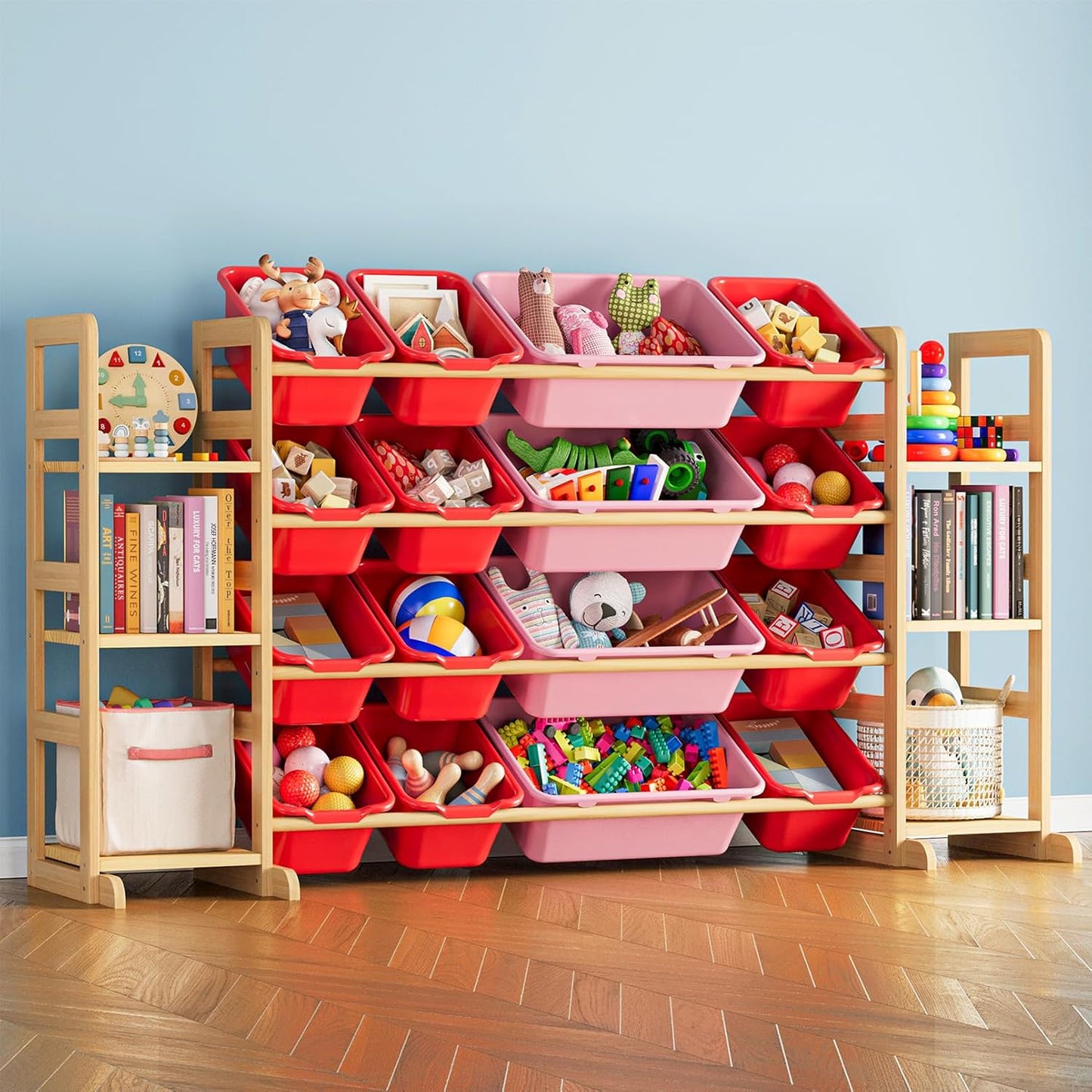 Kids Toy Storage Organizer with 6 Shelves and 16 Bins – Modern Toy Box, Bin Shelf & Bookshelf for Playroom Storage and Kids Room Decor
