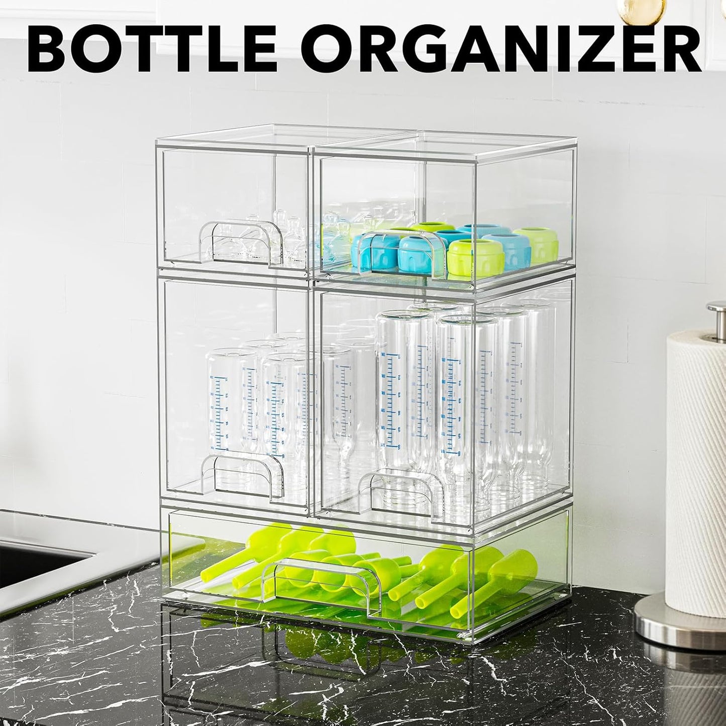 SpaceAid Baby Bottle Storage Organizer for Countertop, 5 Pack, 2S2M1L, 15.4" H