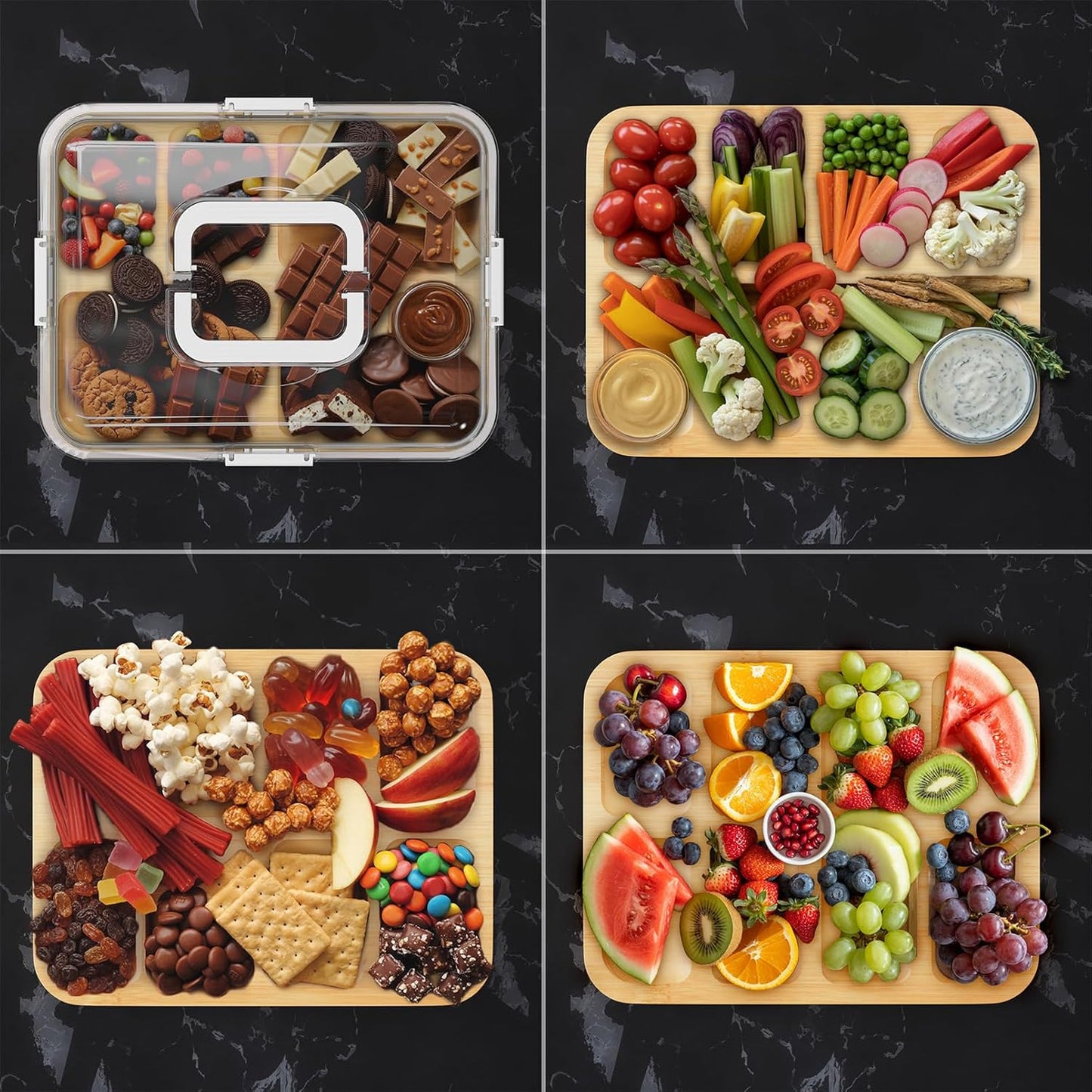 Bamboo Cheese Board – Multi-Purpose Serving Tray for Wine & Cheese Nights, 8 Compartments