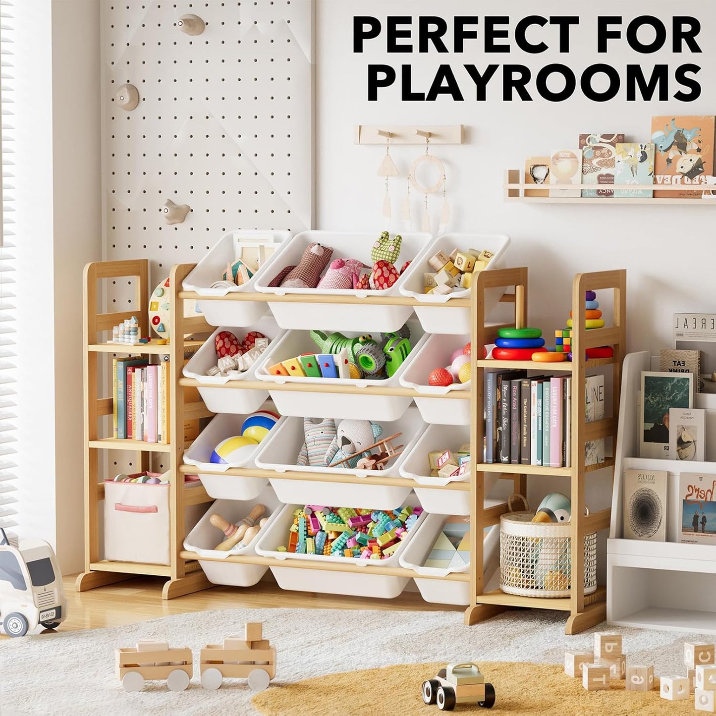Toy Storage Organizer with 6 Shelves and 12 Bins White