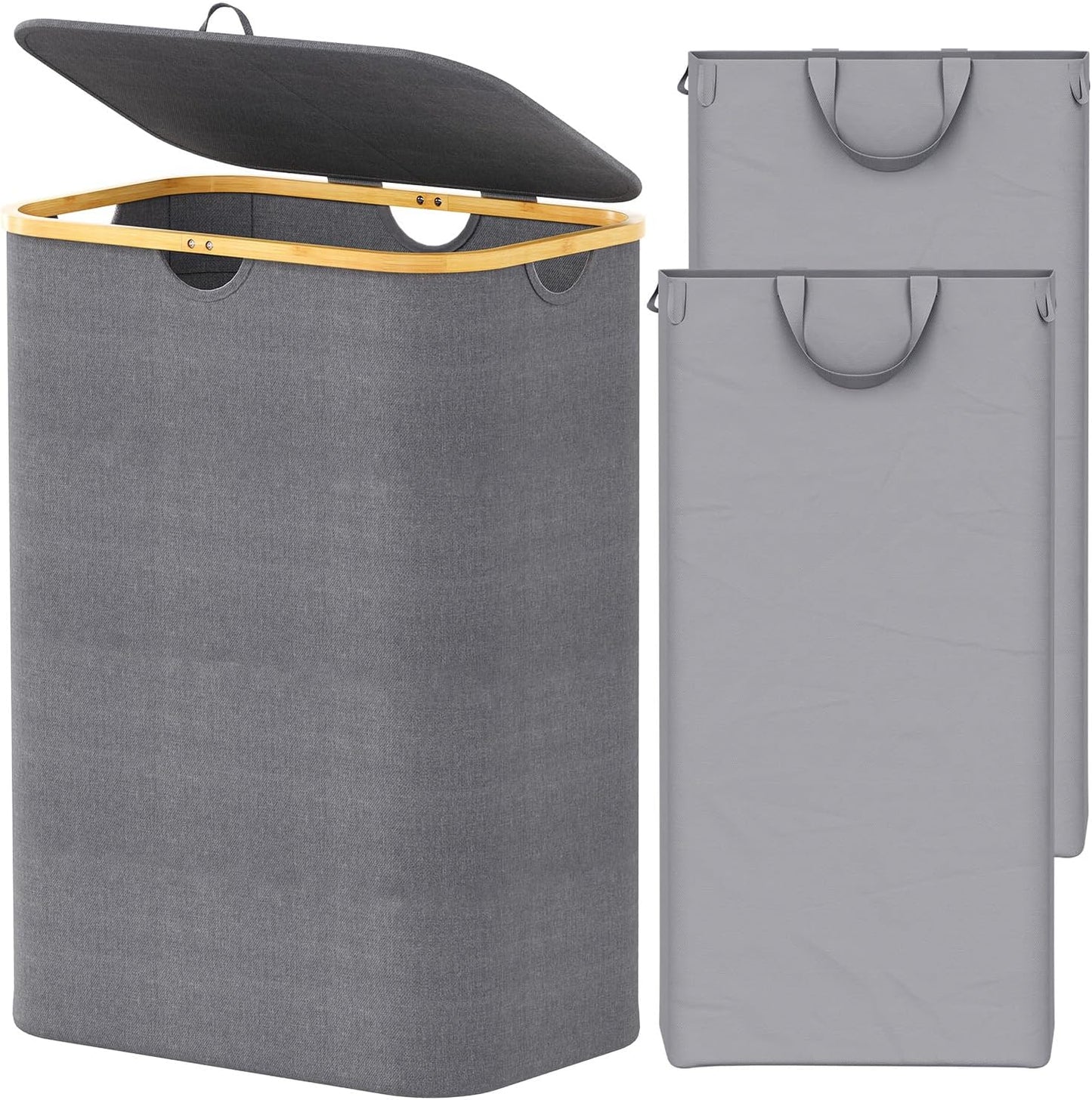 Double Laundry Hamper with Lid gray