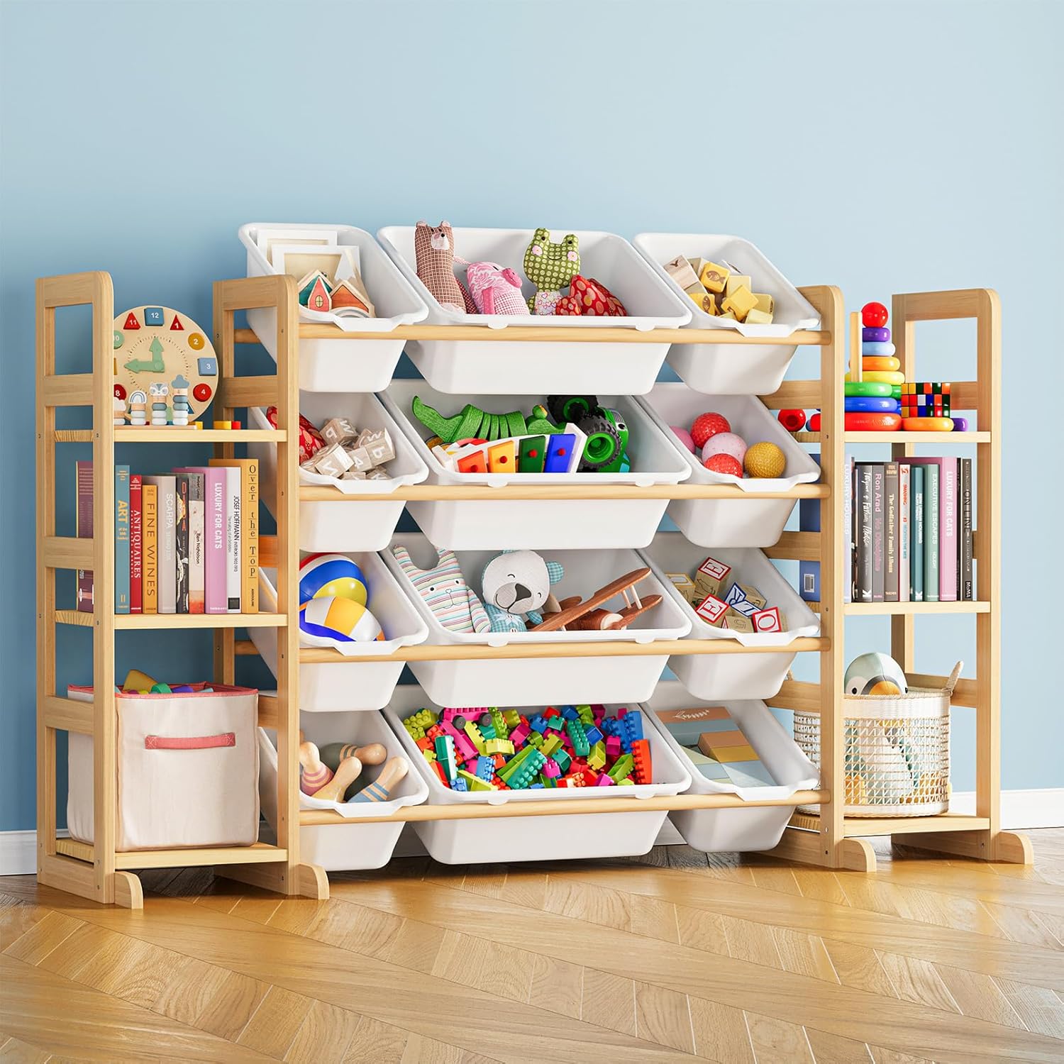 Toy Storage Organizer with 6 Shelves and 12 Bins White