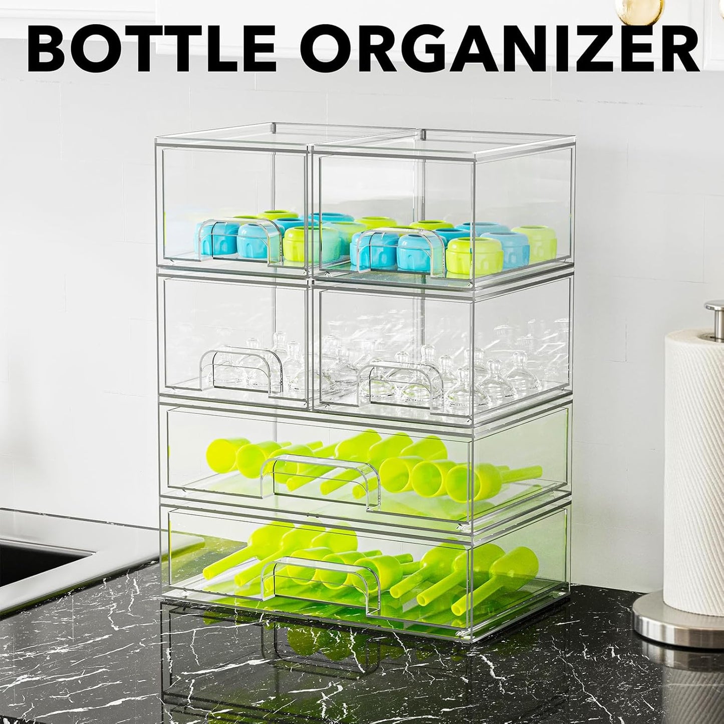 SpaceAid Baby Bottle Storage Organizer – Clear Acrylic Container with Drawers, 6 Pack, 4S2L, 15.6"H