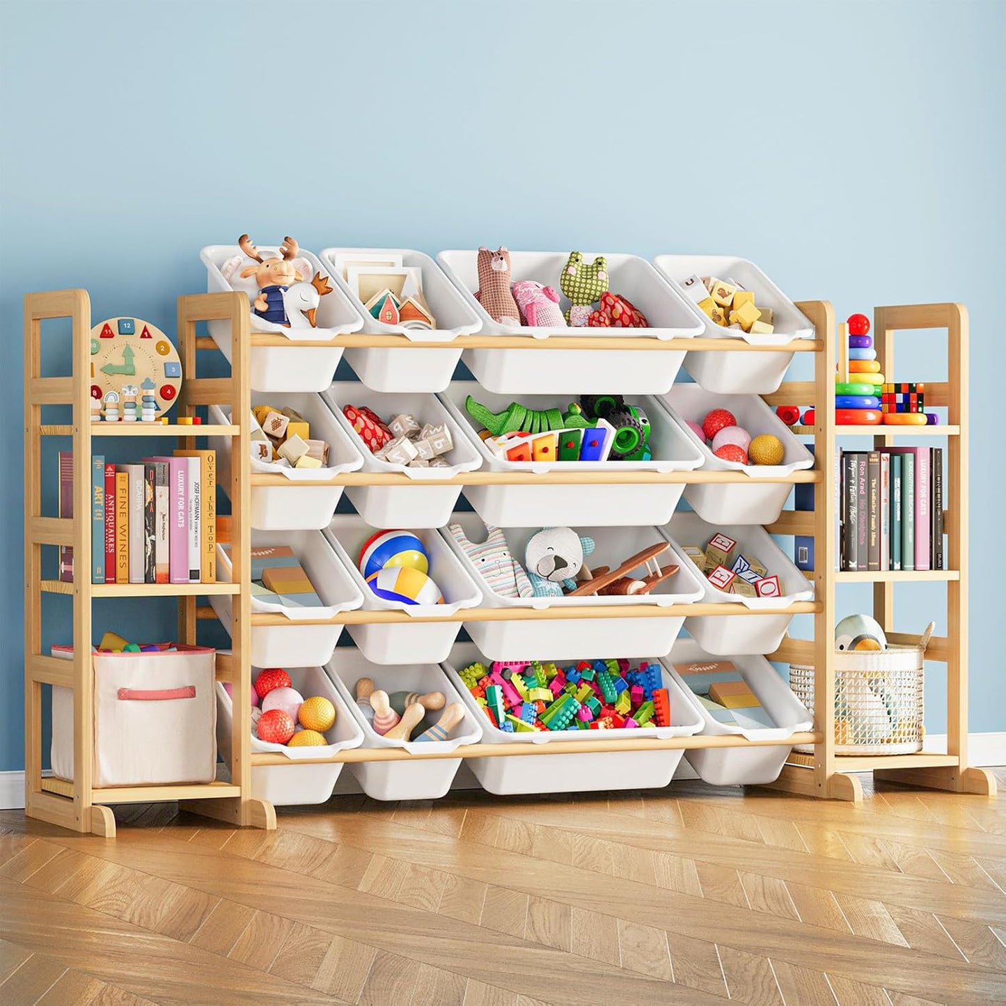 Kids Toy Storage Organizer with 6 Shelves and 16 Bins – Modern Toy Box, Bin Shelf & Bookshelf for Playroom Storage and Kids Room Decor