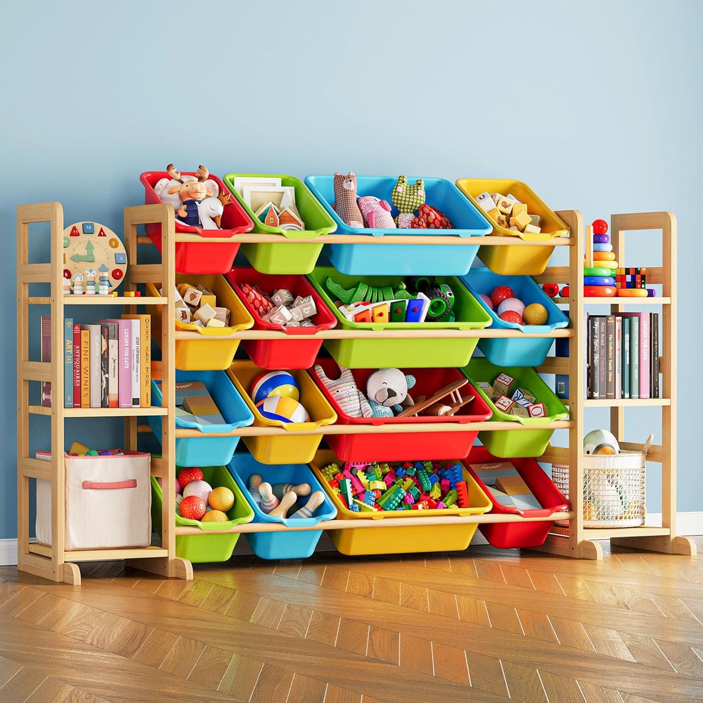 Kids Toy Storage Organizer with 6 Shelves and 16 Bins – Modern Toy Box, Bin Shelf & Bookshelf for Playroom Storage and Kids Room Decor