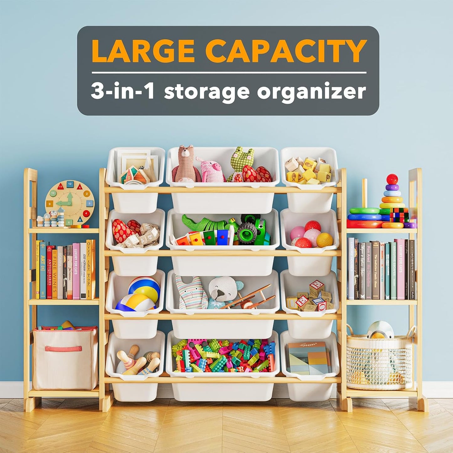 Toy Storage Organizer with 6 Shelves and 12 Bins White