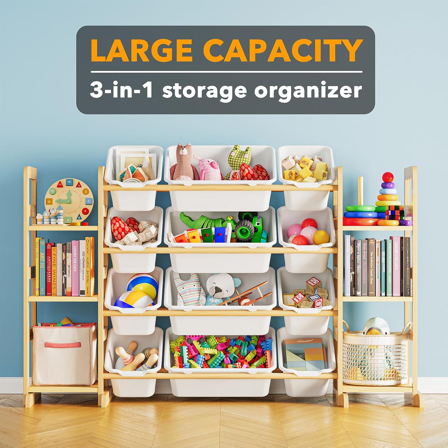 Toy Storage Organizer with 6 Shelves and 12 Bins White
