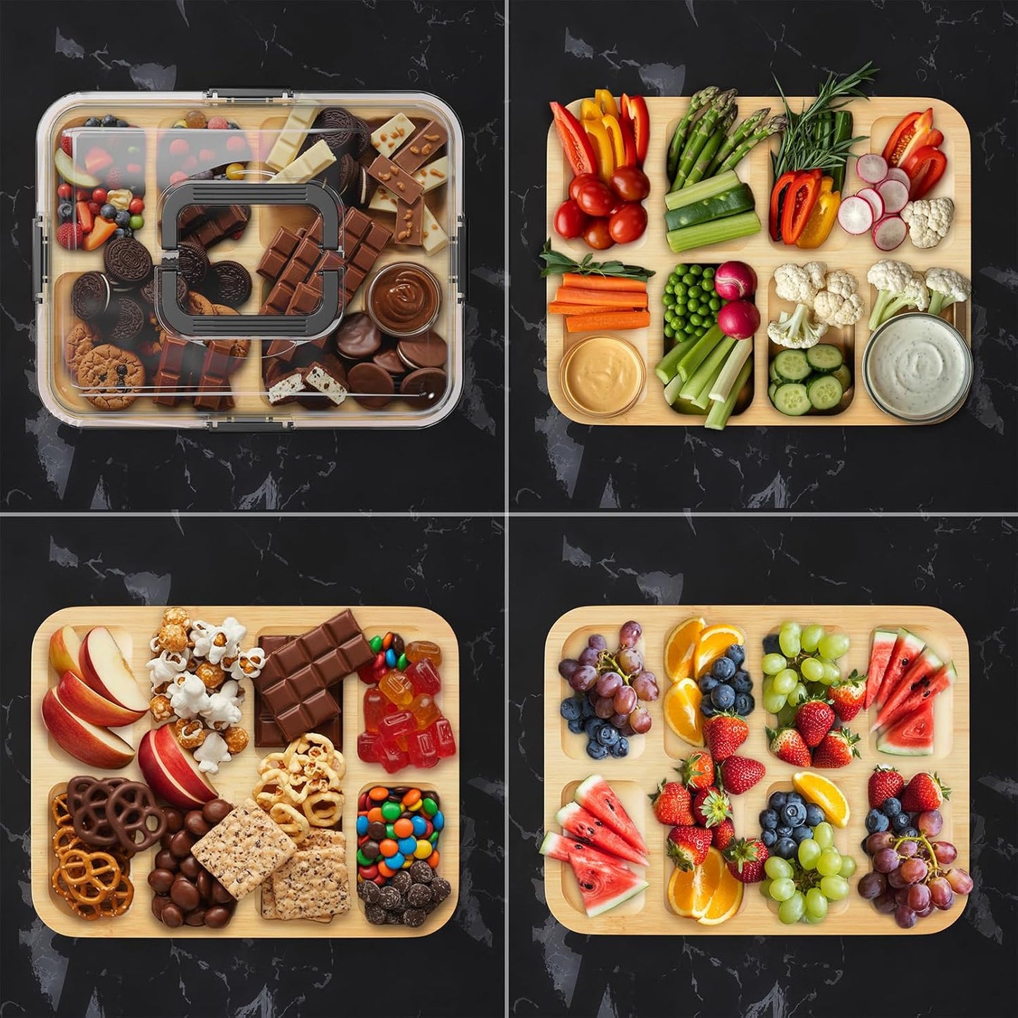 SpaceAid Bamboo Charcuterie Board with Lid 8 Compartments