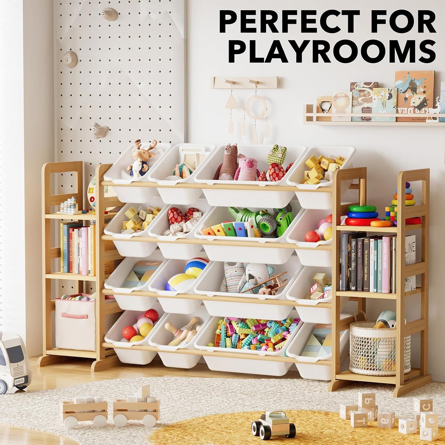 Kids Toy Storage Organizer with 6 Shelves and 16 Bins – Modern Toy Box, Bin Shelf & Bookshelf for Playroom Storage and Kids Room Decor