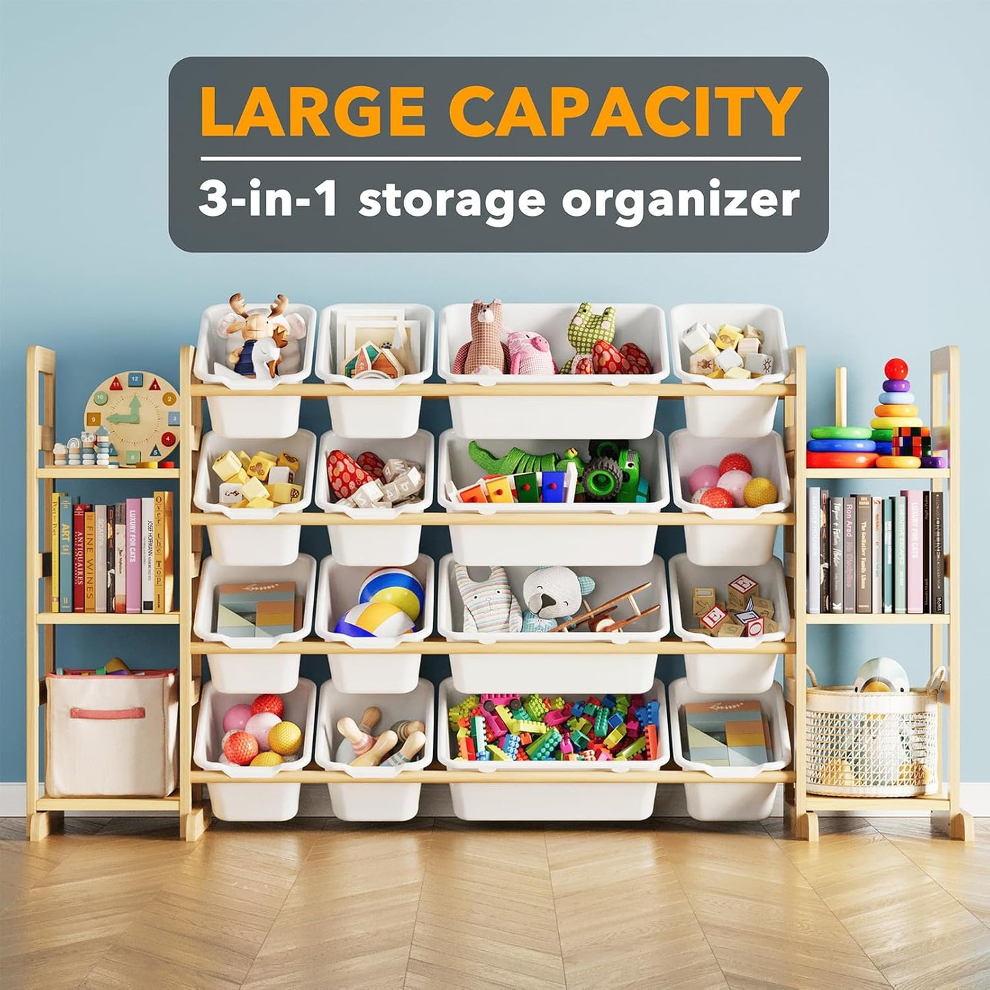 Kids Toy Storage Organizer with 6 Shelves and 16 Bins – Modern Toy Box, Bin Shelf & Bookshelf for Playroom Storage and Kids Room Decor