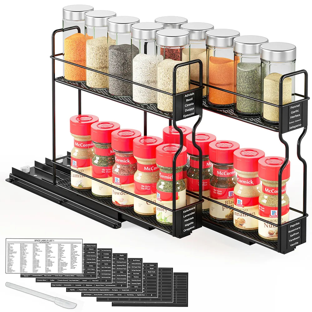 SpaceAid Pull Out Spice Rack Organizer for Cabinet, Heavy Duty Slide Out Seasoning Kitchen Organizer, Cabinet Organizer, with Labels and Chalk