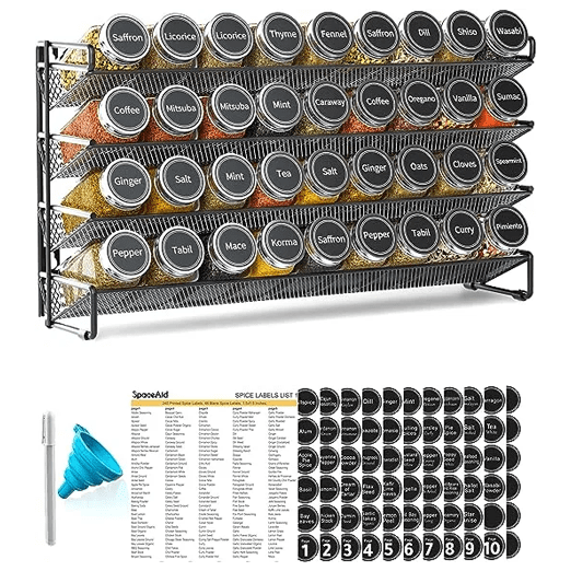 SpaceAid spice rack organizer with 36 empty spice bottles