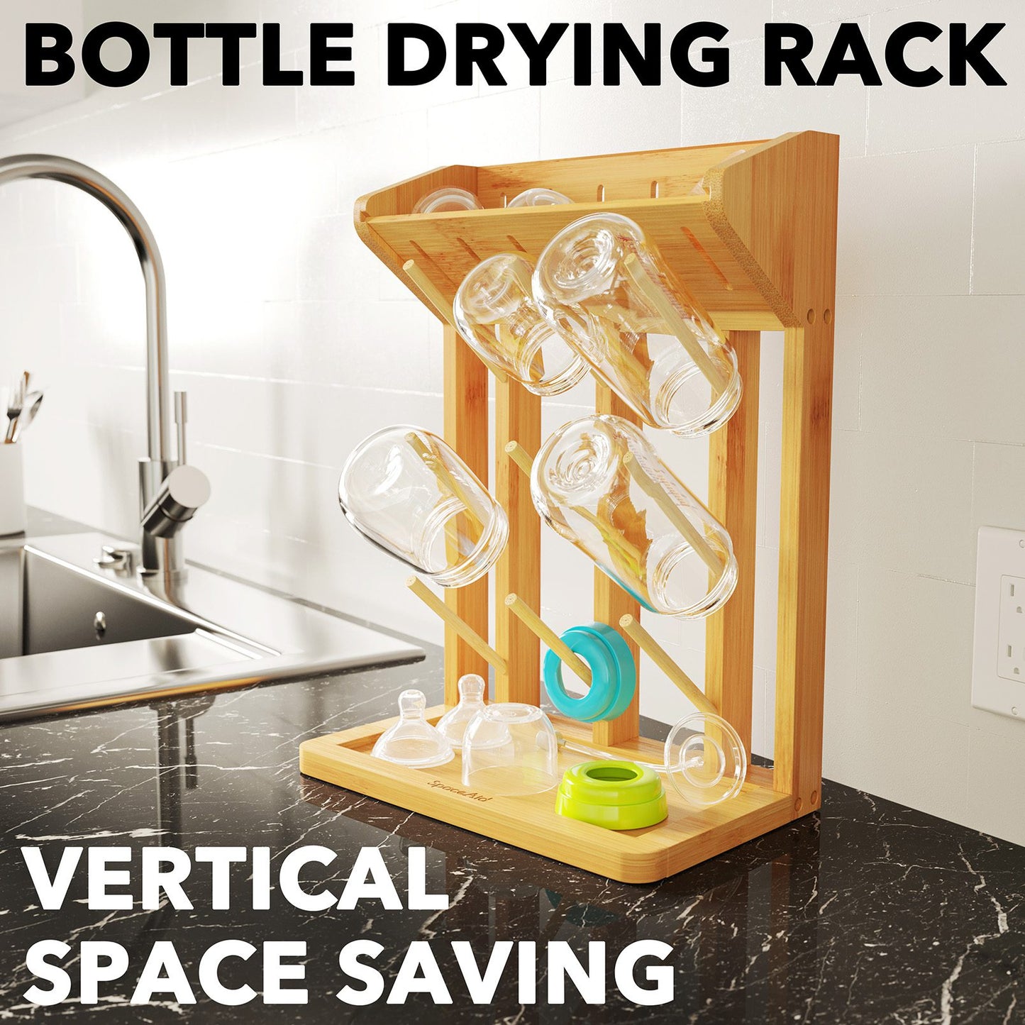 SpaceAid bamboo baby bottle drying rack