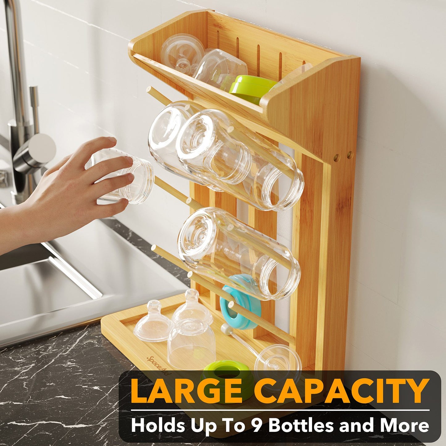 SpaceAid bamboo baby bottle drying rack