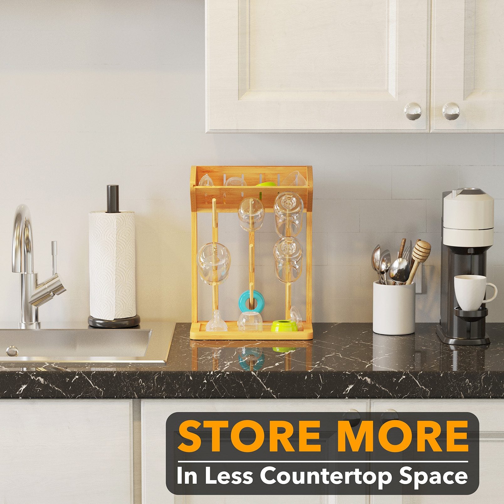 SpaceAid bamboo baby bottle drying rack