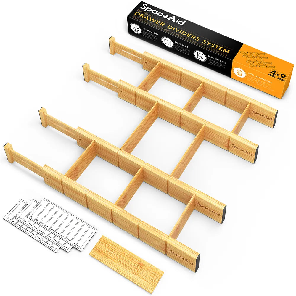 SpaceAid Bamboo Drawer Organizer Expandable Drawer Dividers