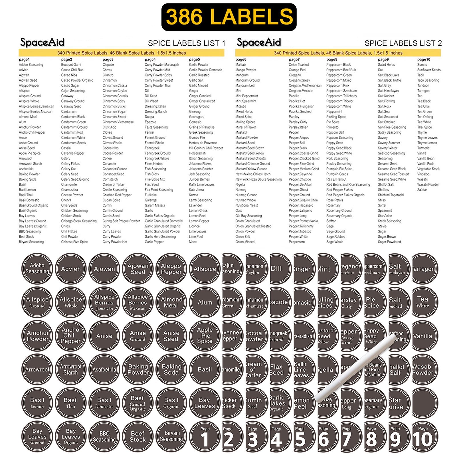 SpaceAid glass spice jars with labels