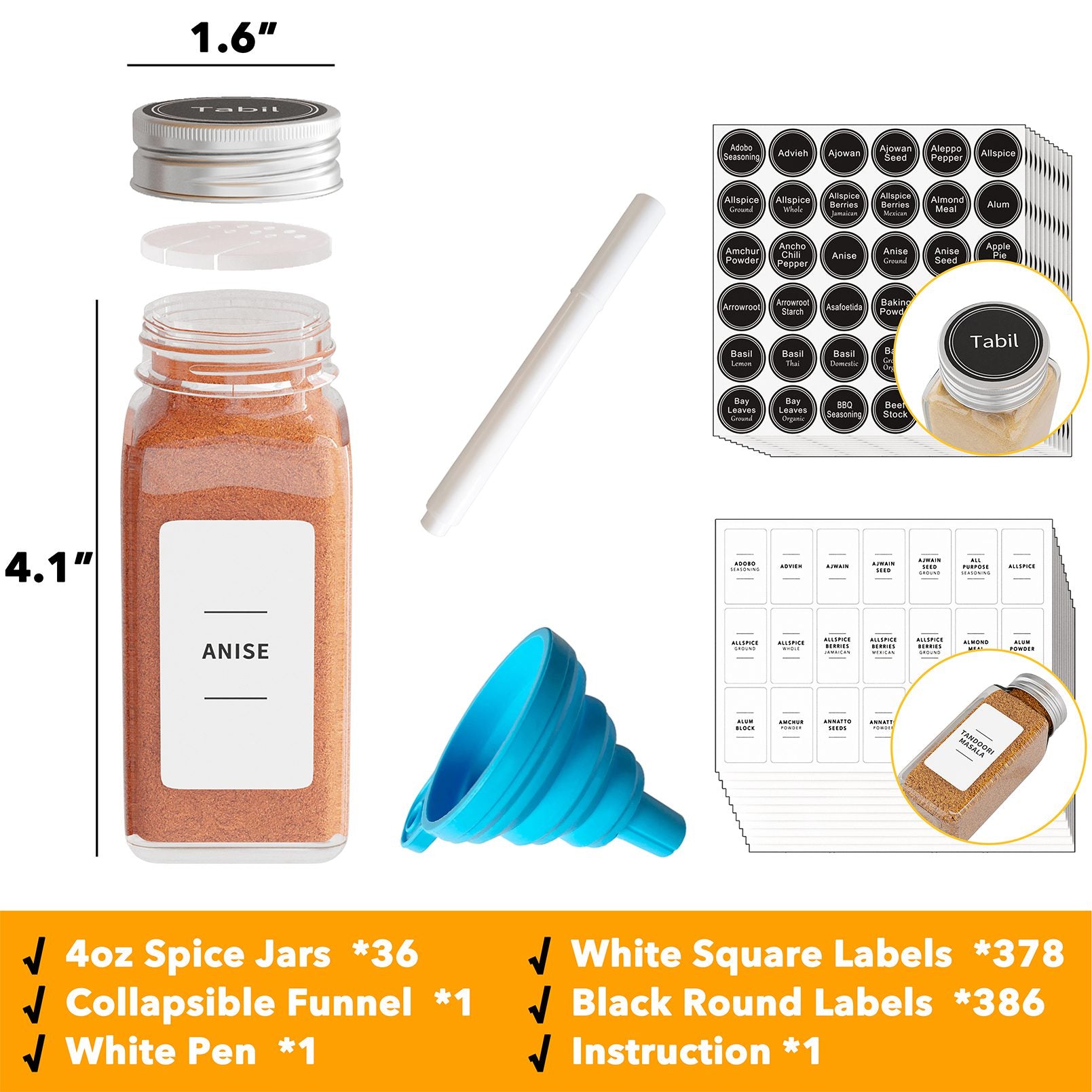 SpaceAid glass spice jars with labels