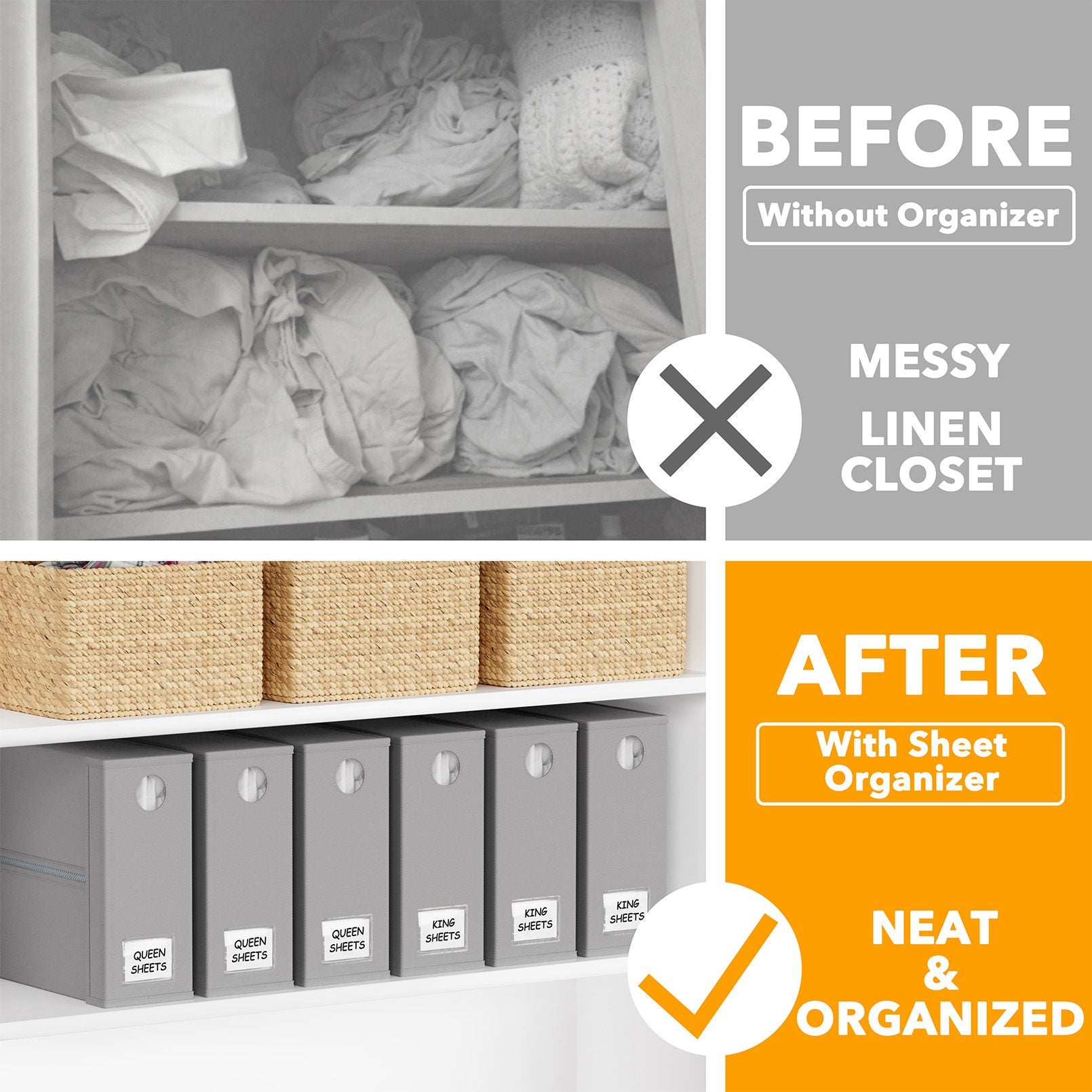 Bed sheet organizer for closet